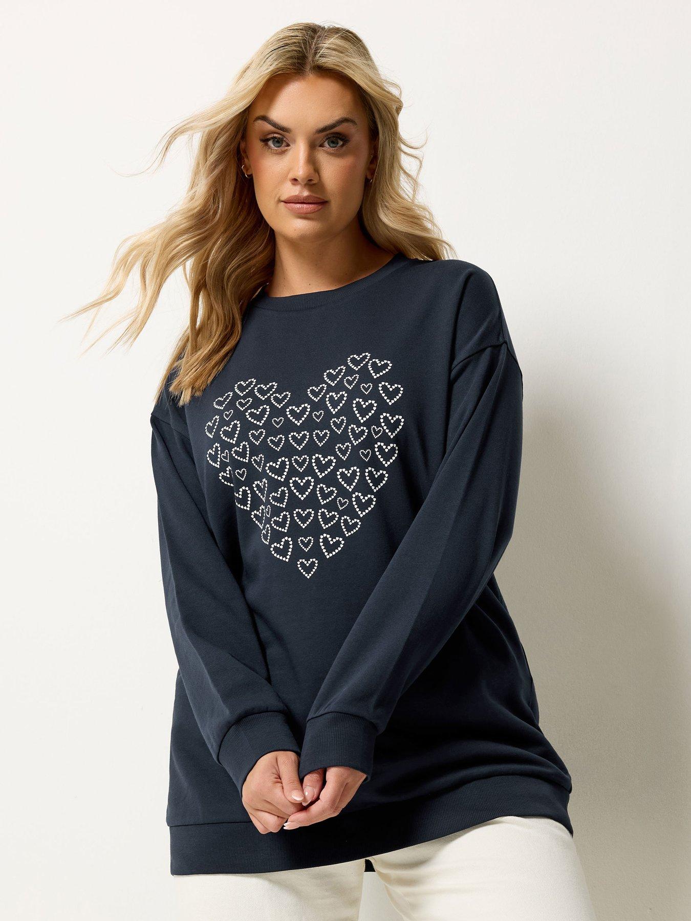 Yours Curve Foil Heart Sweatshirt - Blue