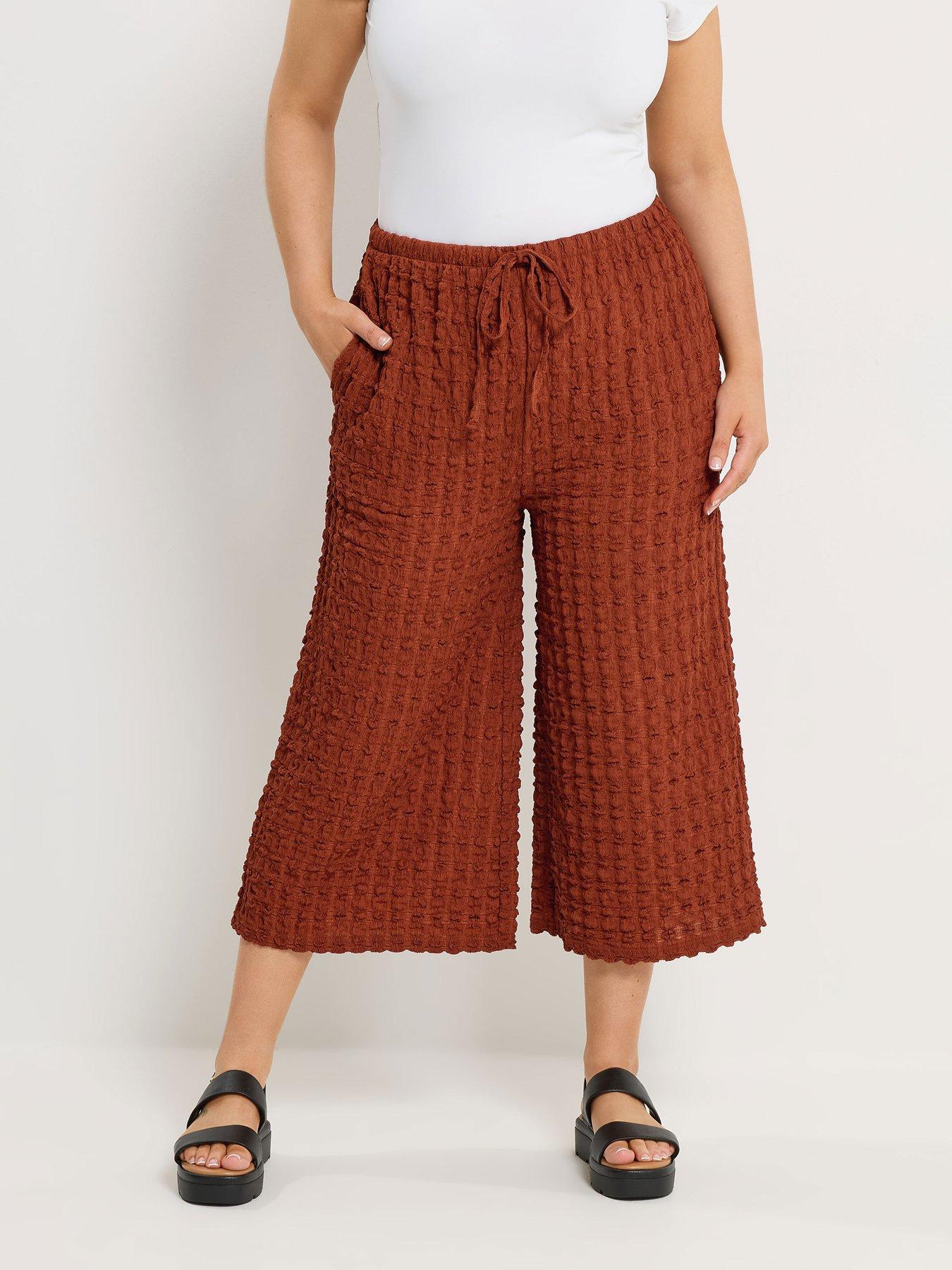 yours-curve-bubble-textured-wide-leg-crops-orange