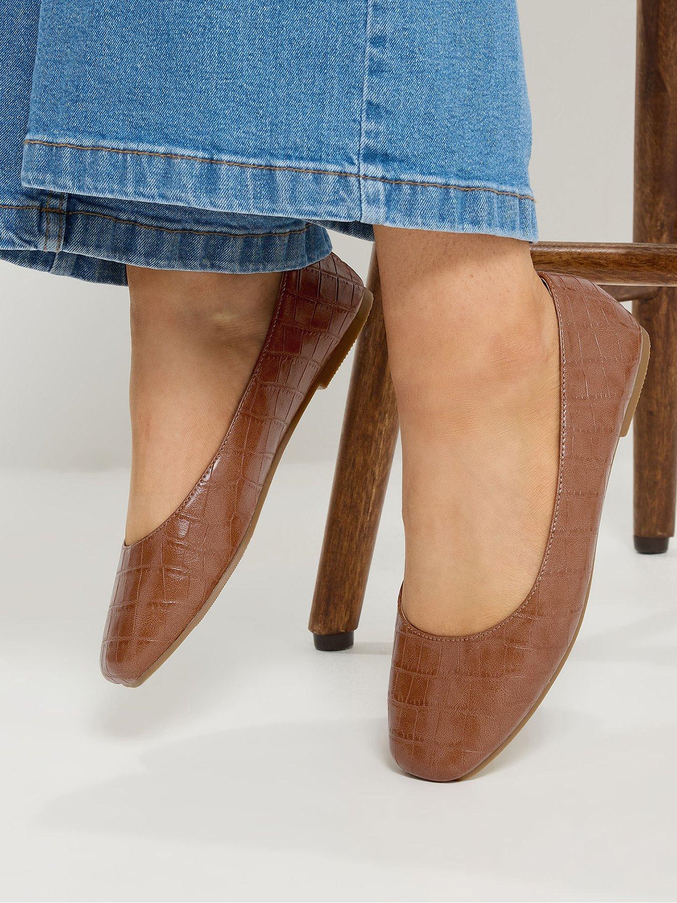  image of yours-wide-fit-square-toe-ballet-pump-brown