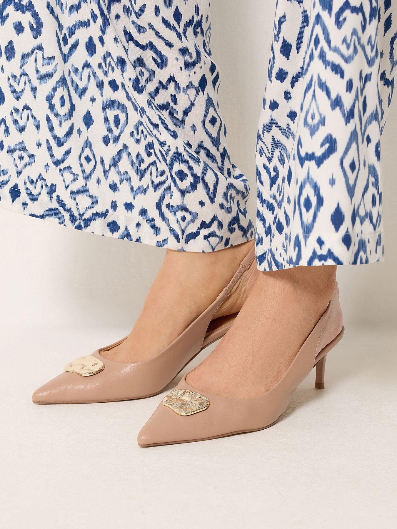 Long Tall Sally Hammered Trim Sling Back Court Heel - Cream