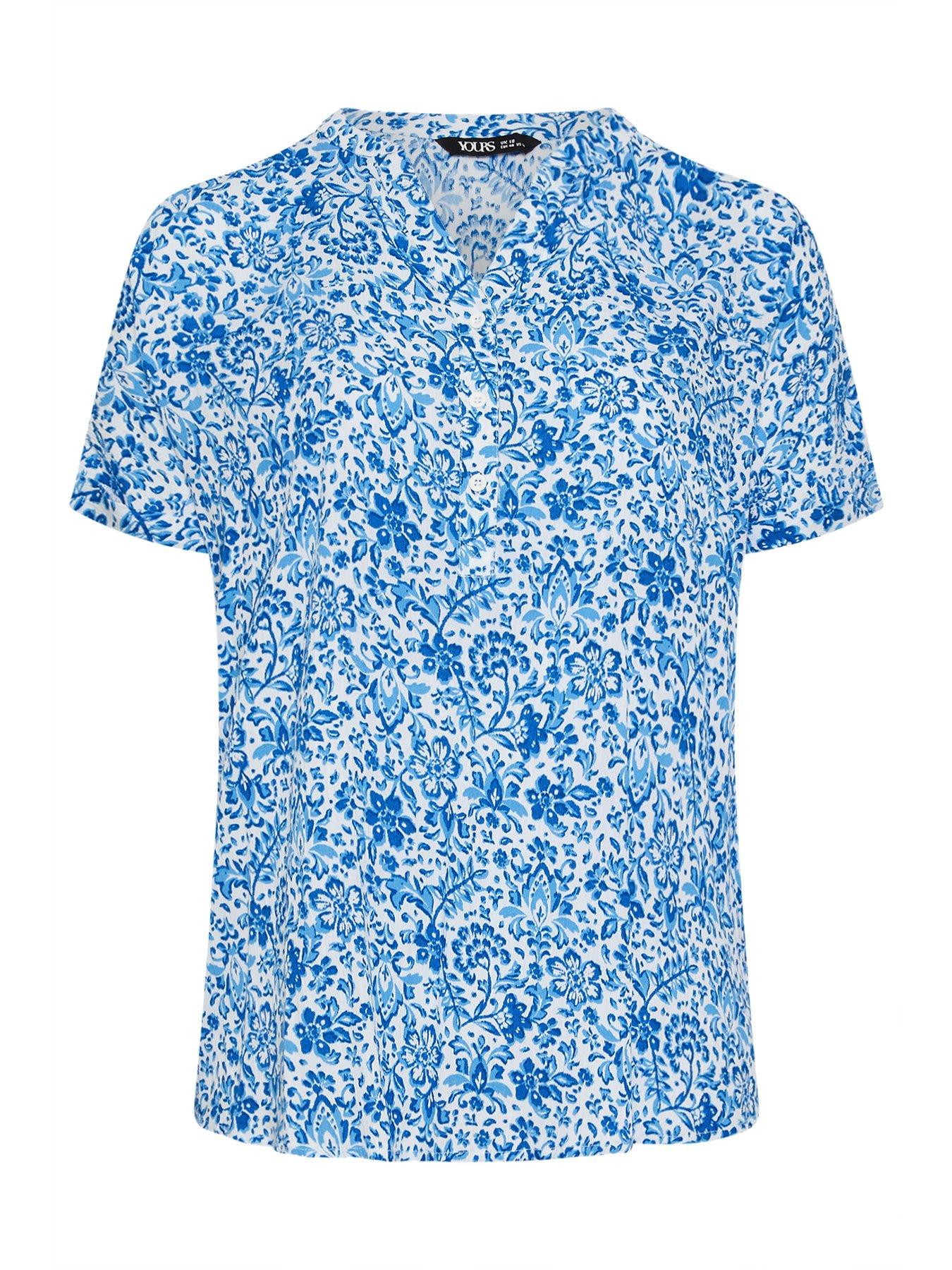 Image 5 of 5 of Yours Curve Gypsy Printed Crinkle Notch Neck Top - Blue
