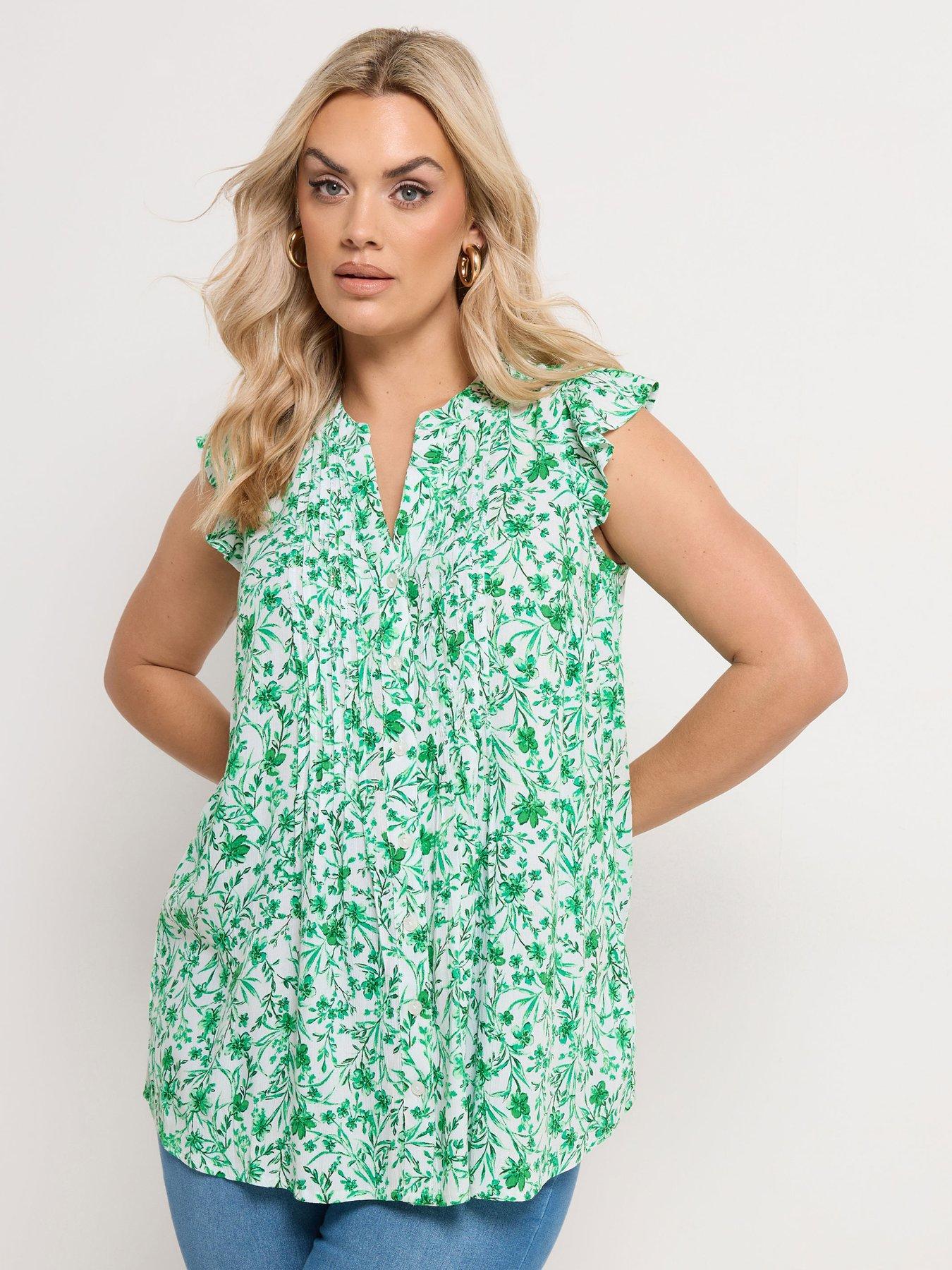 Yours Curve Sleeveless Pintuck Blouse - Green