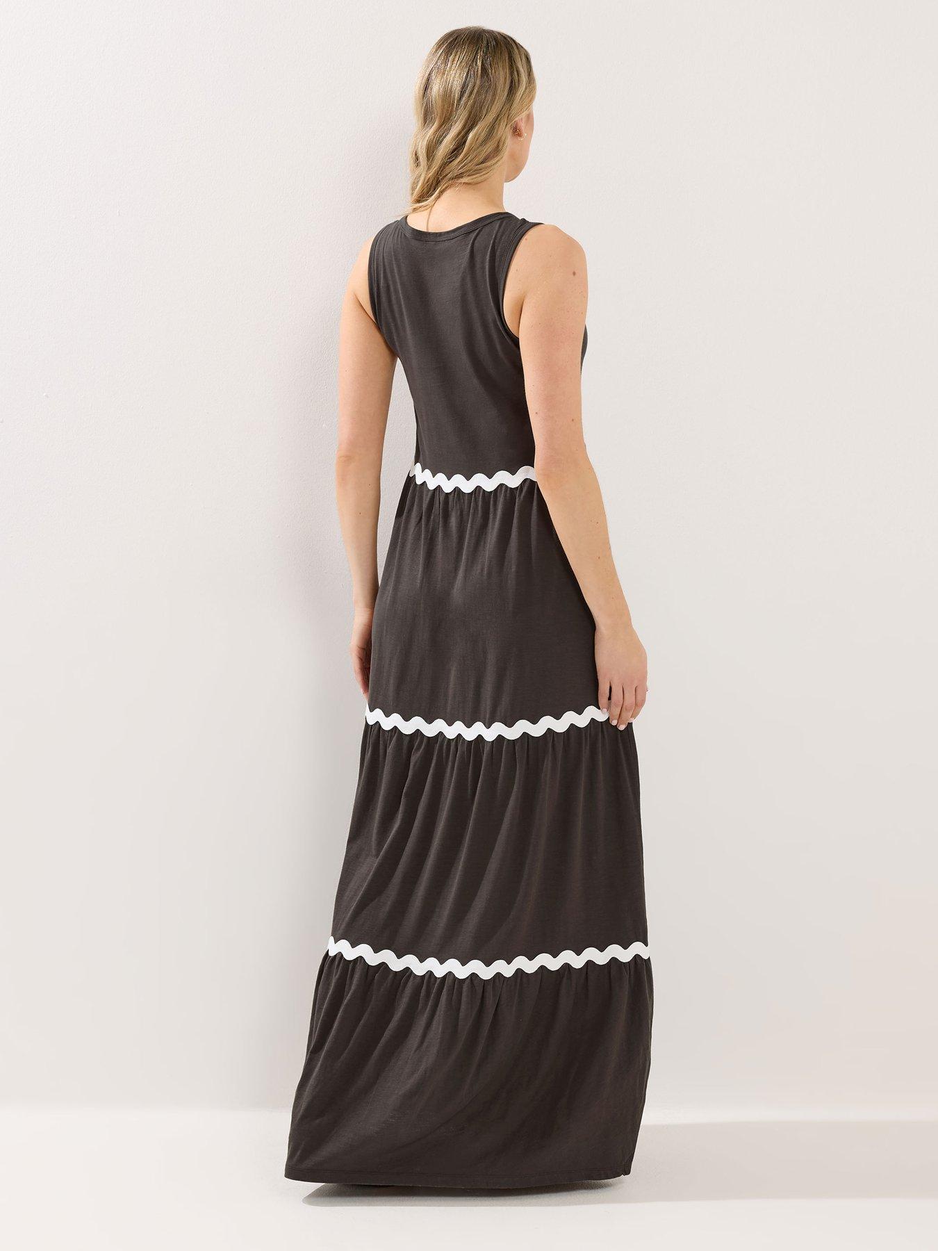 Image 2 of 5 of Long Tall Sally Contrast Trim Tiered Dress - Brown