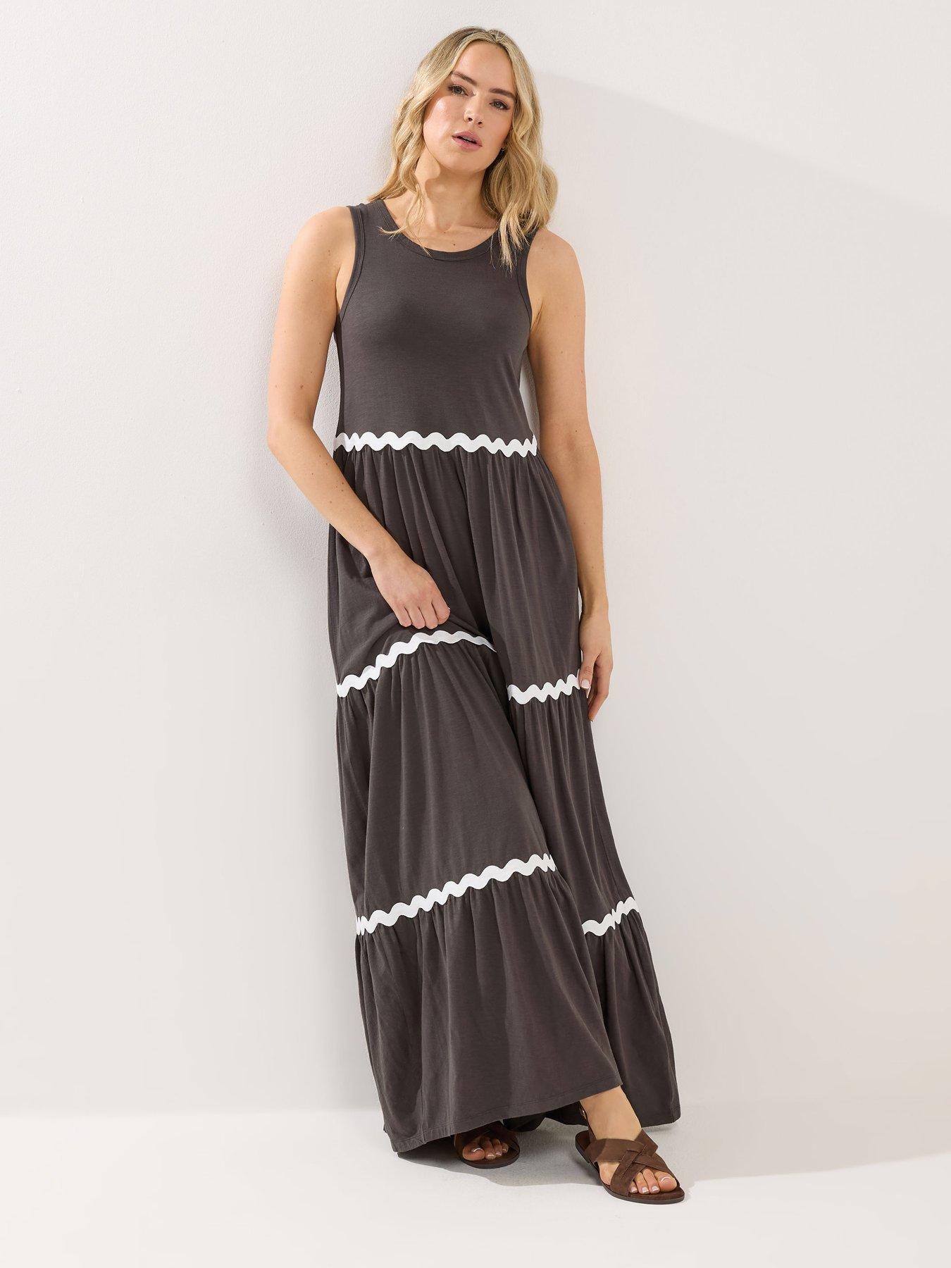 Image 3 of 5 of Long Tall Sally Contrast Trim Tiered Dress - Brown