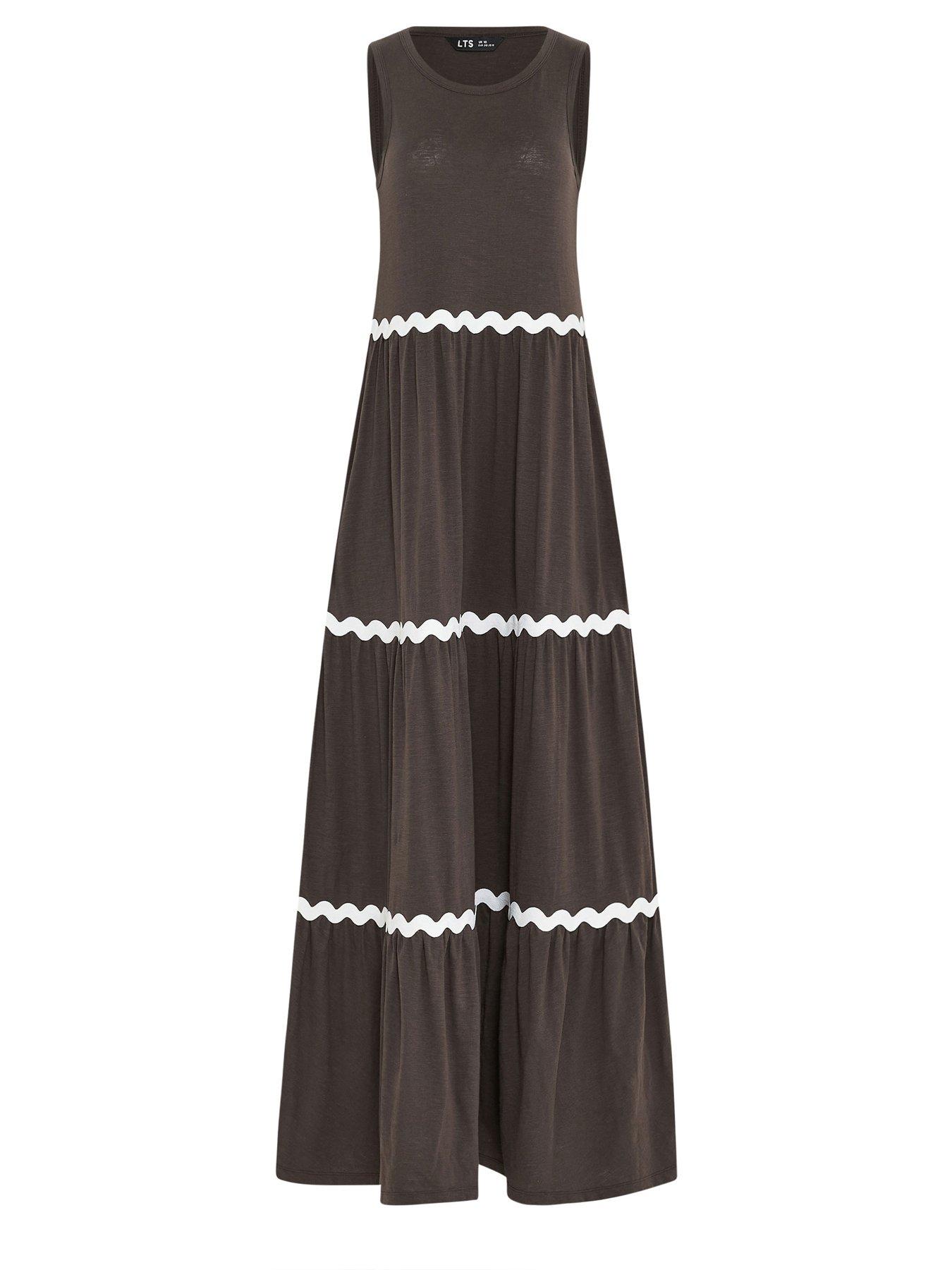 Image 5 of 5 of Long Tall Sally Contrast Trim Tiered Dress - Brown