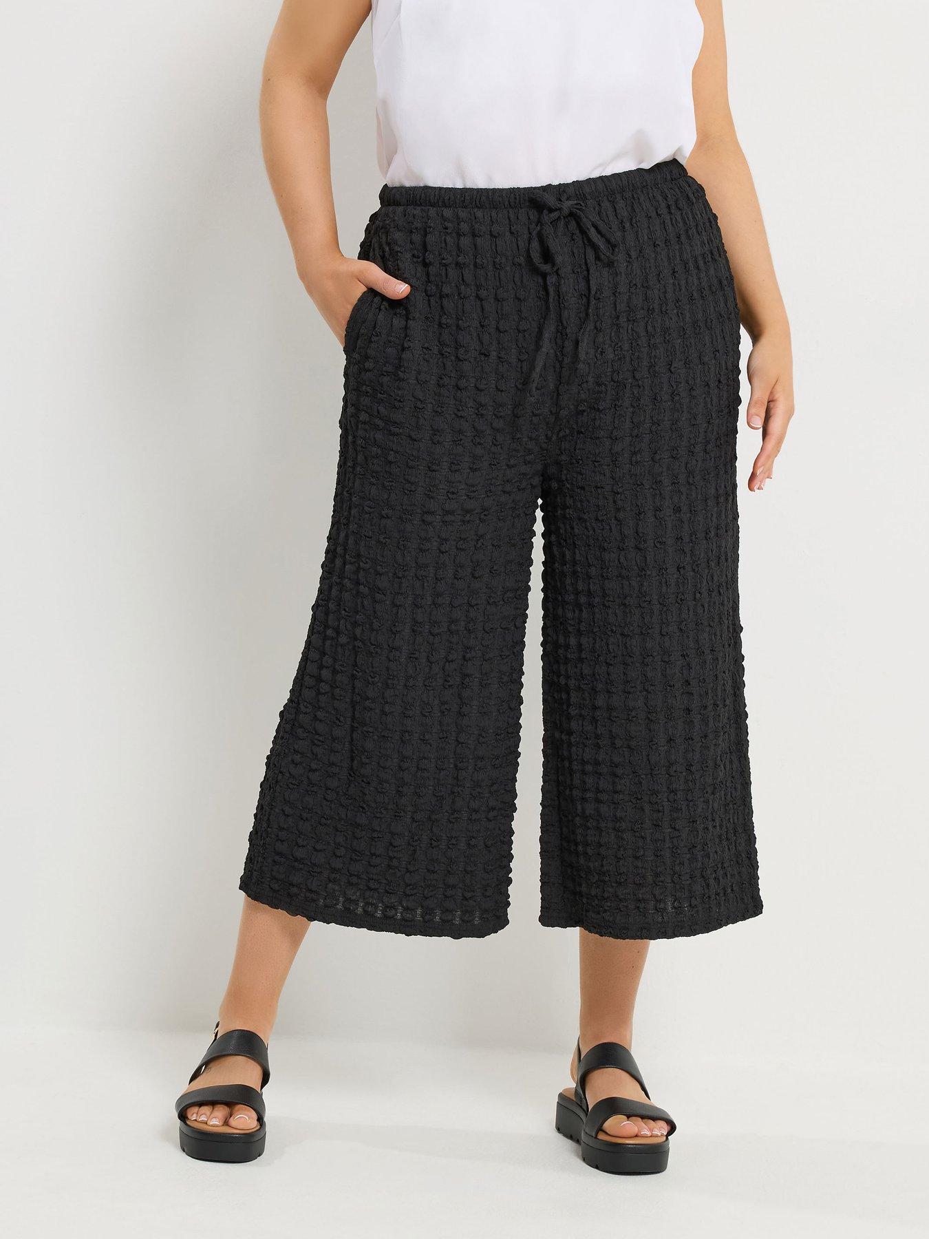 Yours Curve Bubble Textured Wide Leg Crops - Black
