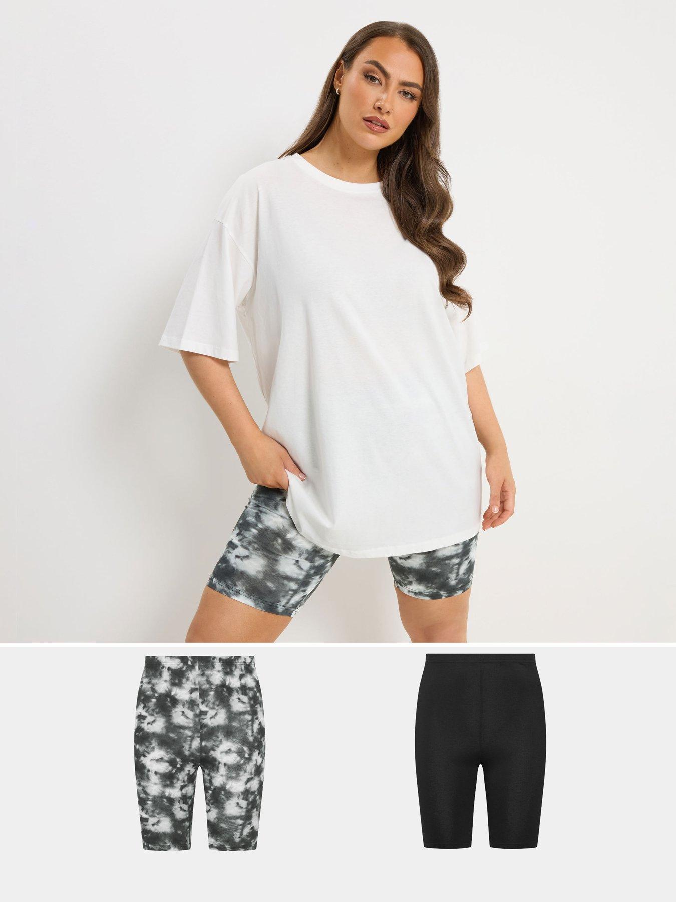 Image 1 of 6 of Yours Curve 2 Pack Tie Dye Cycling Shorts - Black
