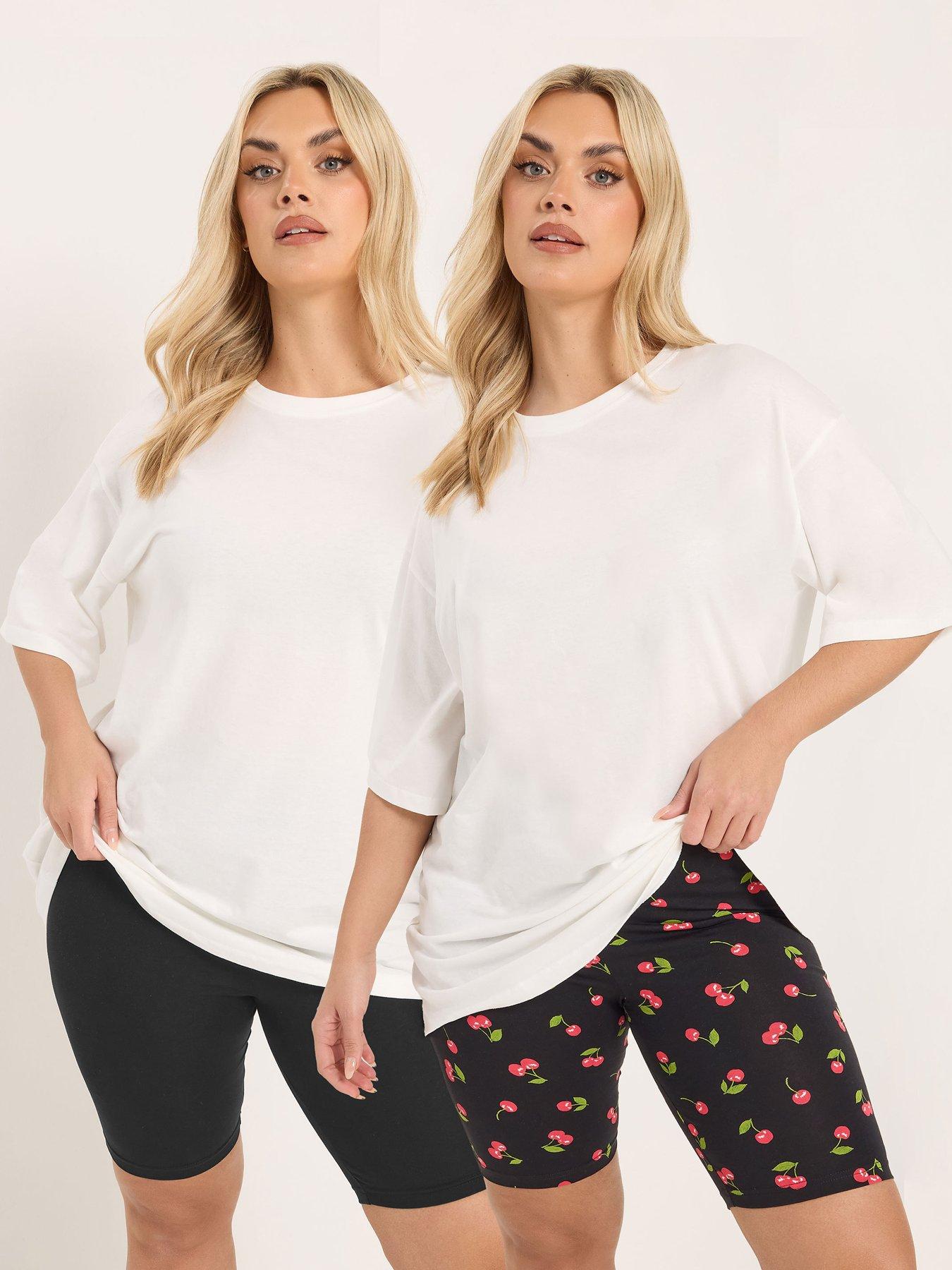 Yours Curve 2 Pack Cherry Print Cycling Shorts - Black