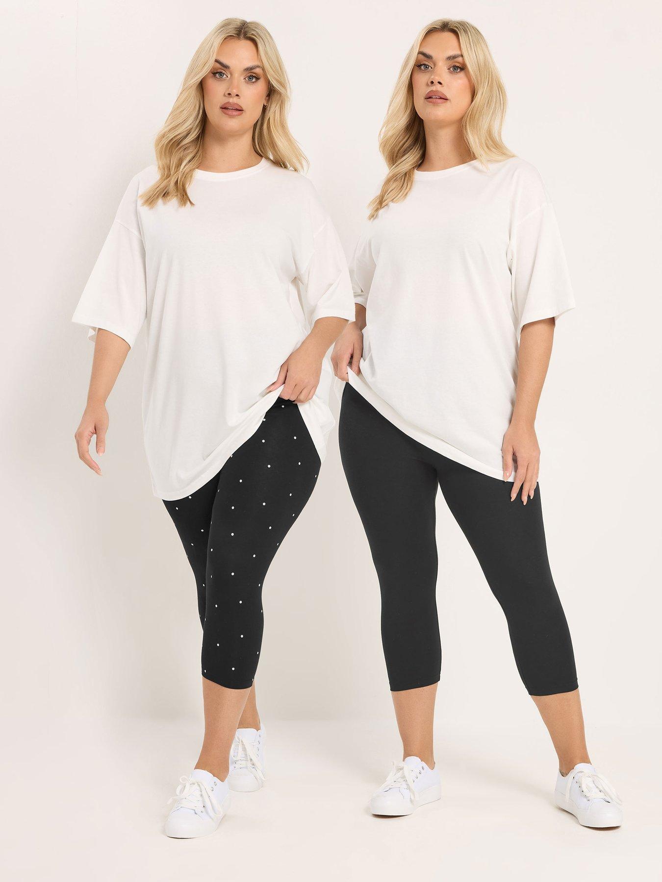 Yours Curve 2 Pack Polka Dot Print Cropped Leggings - Black