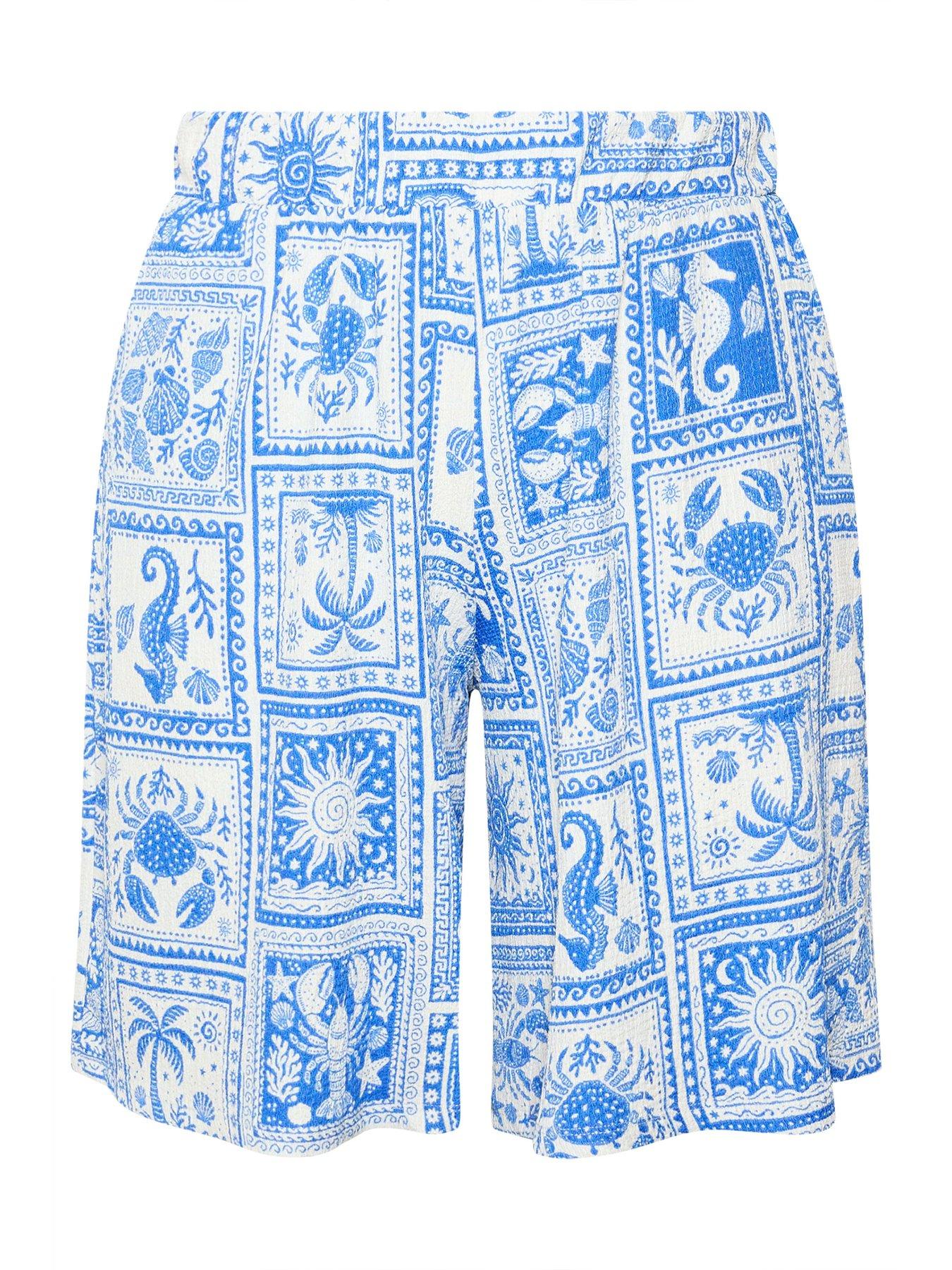 Image 5 of 5 of Yours Curve Jersey Crinkle Shorts - Blue