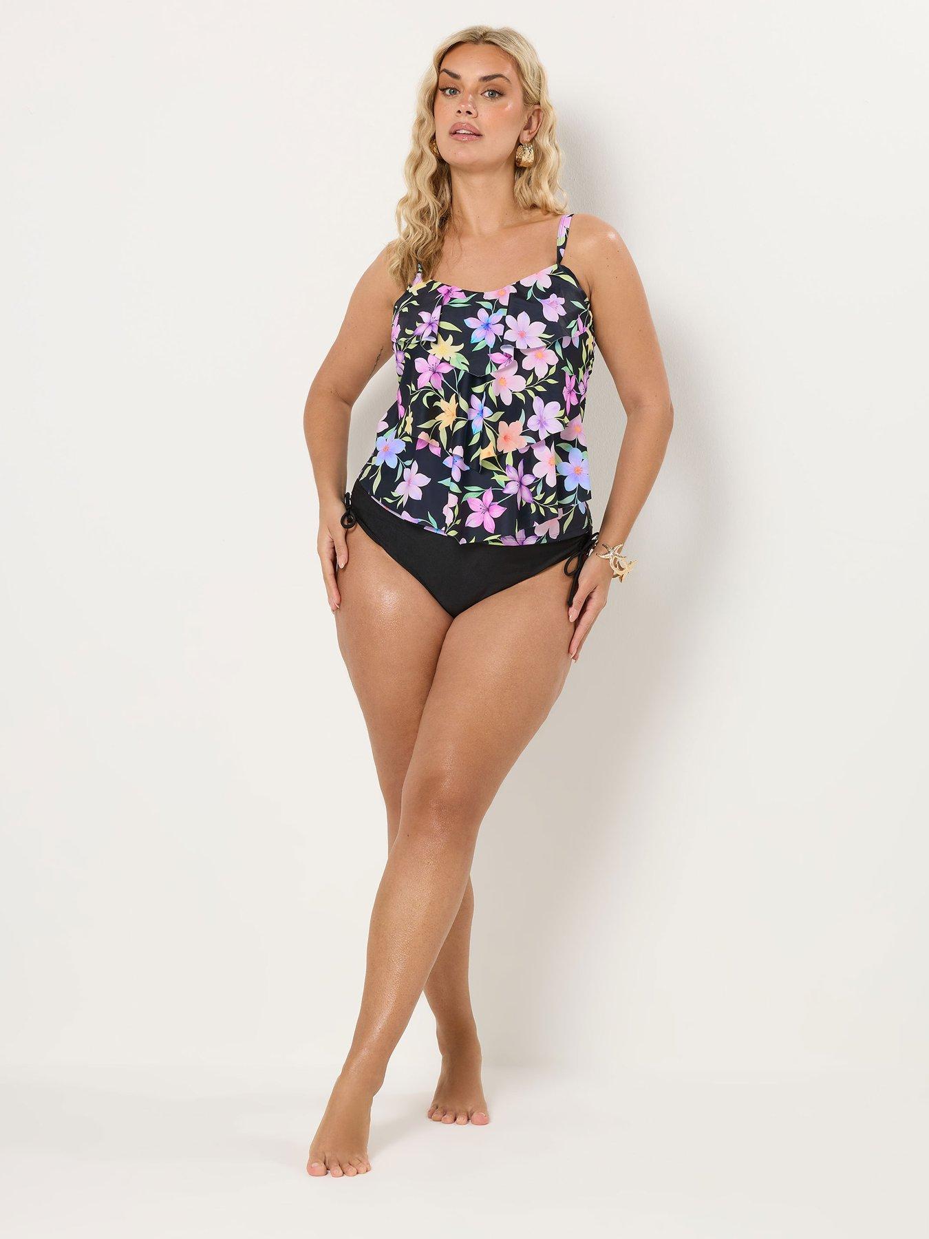 Image 3 of 6 of Yours Curve Floral Frill Tankini - Black