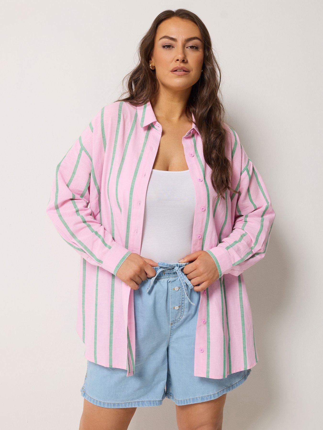 Yours Curve Long Sleeve Striped Linen Shirt