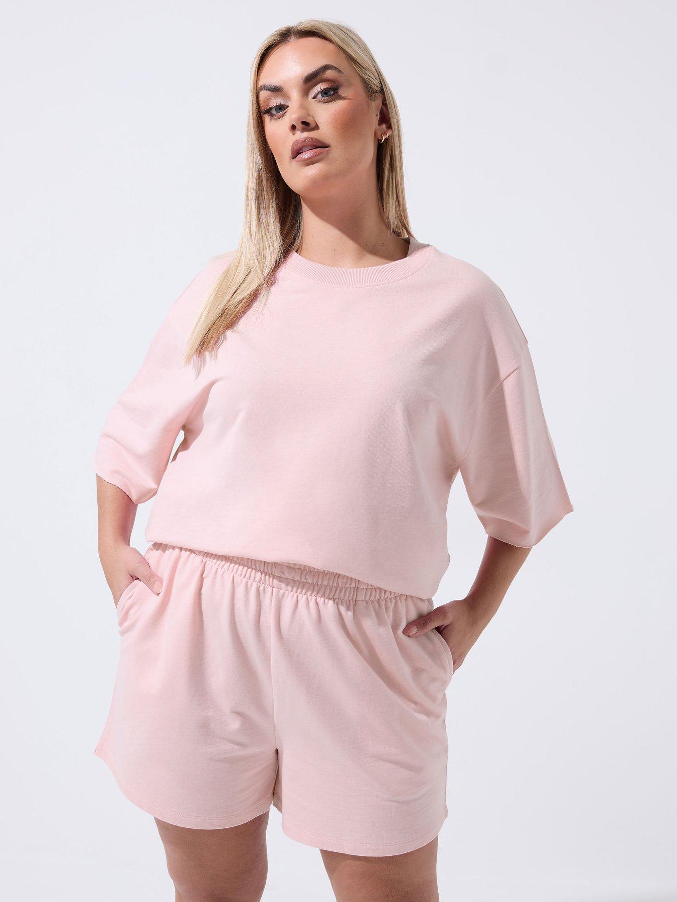 front image of yours-curve-loopback-shorts-pink
