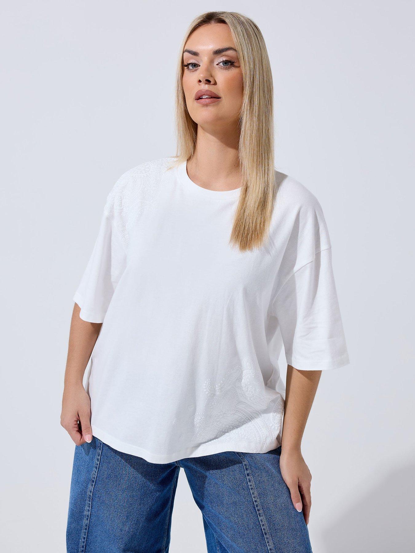 Yours Curve Floral Print T-Shirt - White
