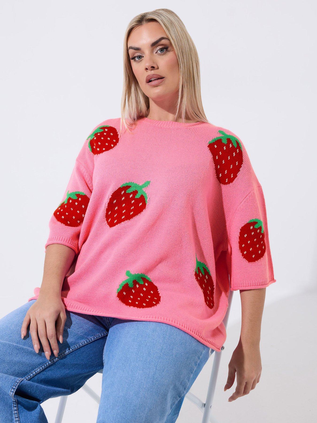 Yours Curve Strawberry Knit Boxy Top