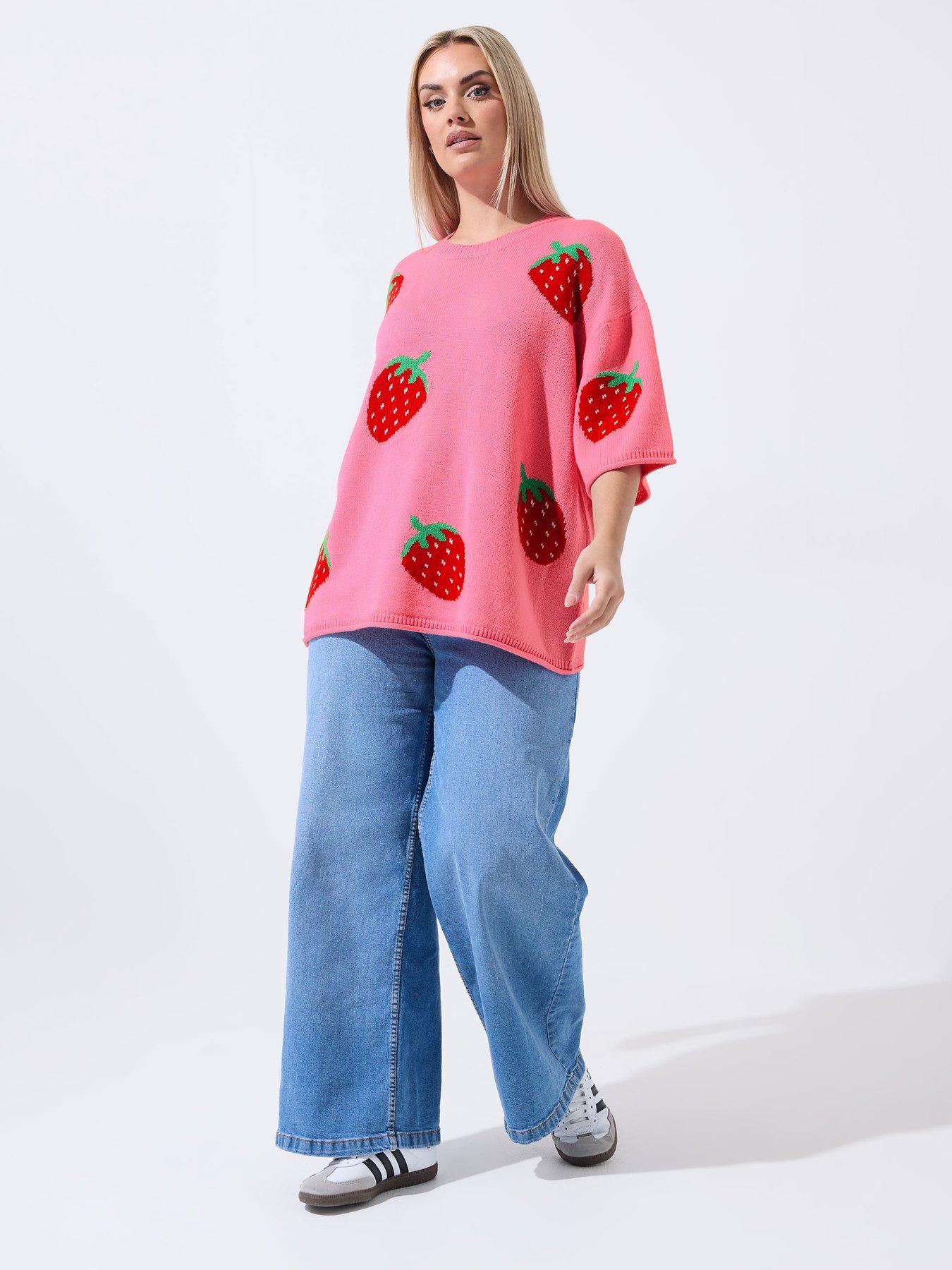  image of yours-curve-strawberry-knit-boxy-top-pink
