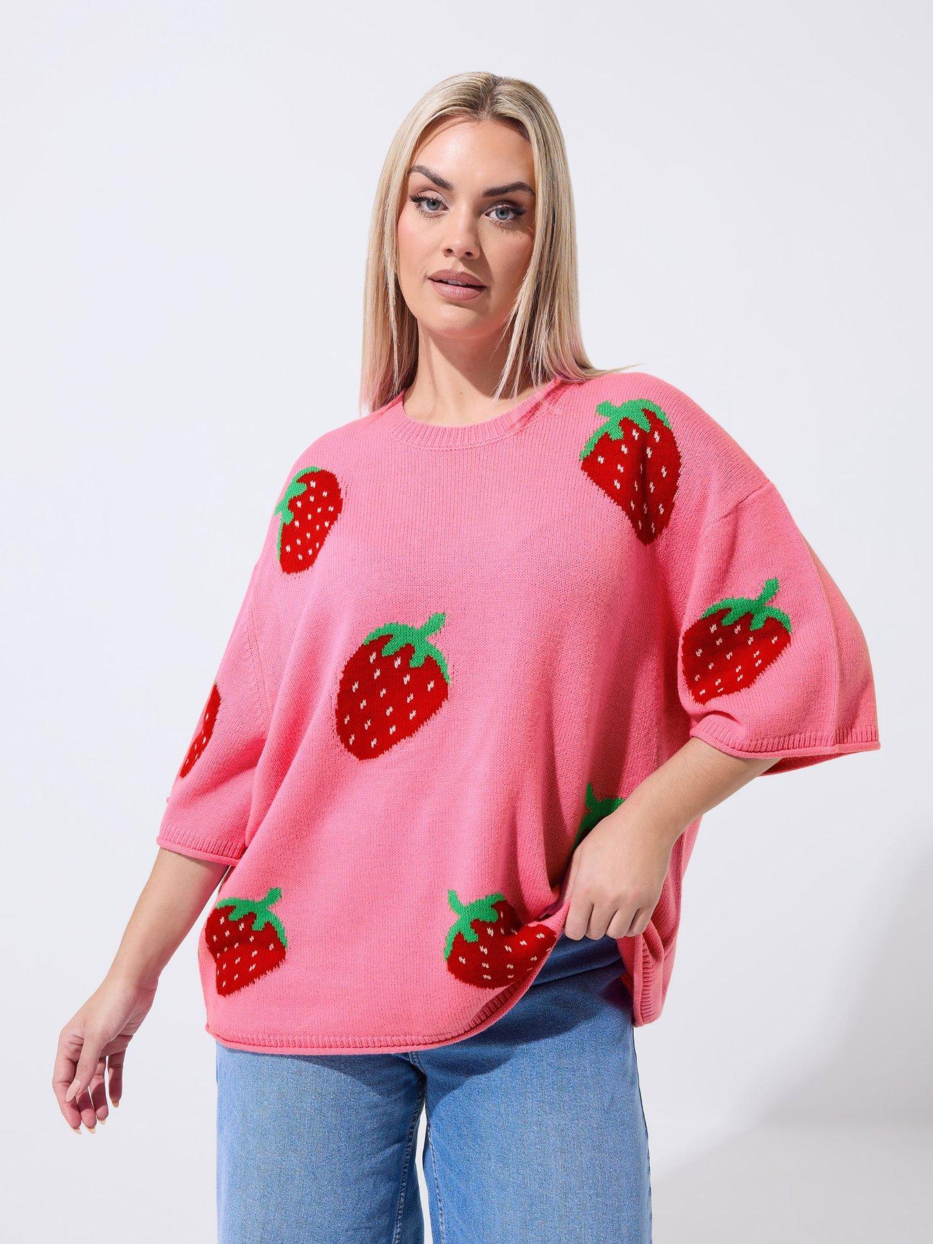  image of yours-curve-strawberry-knit-boxy-top-pink