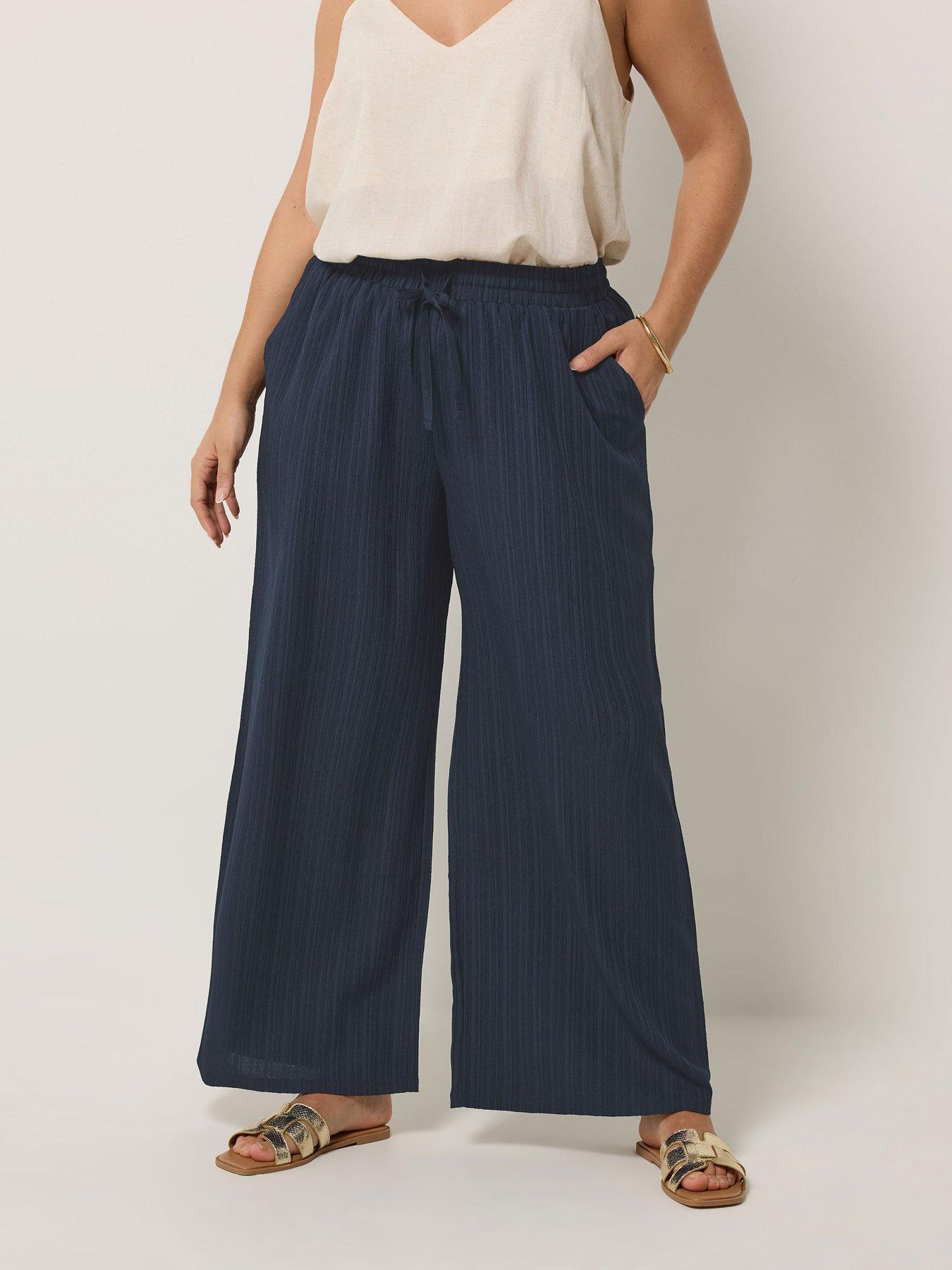 Yours Curve Navy Blue Wide Leg Trousers - Blue