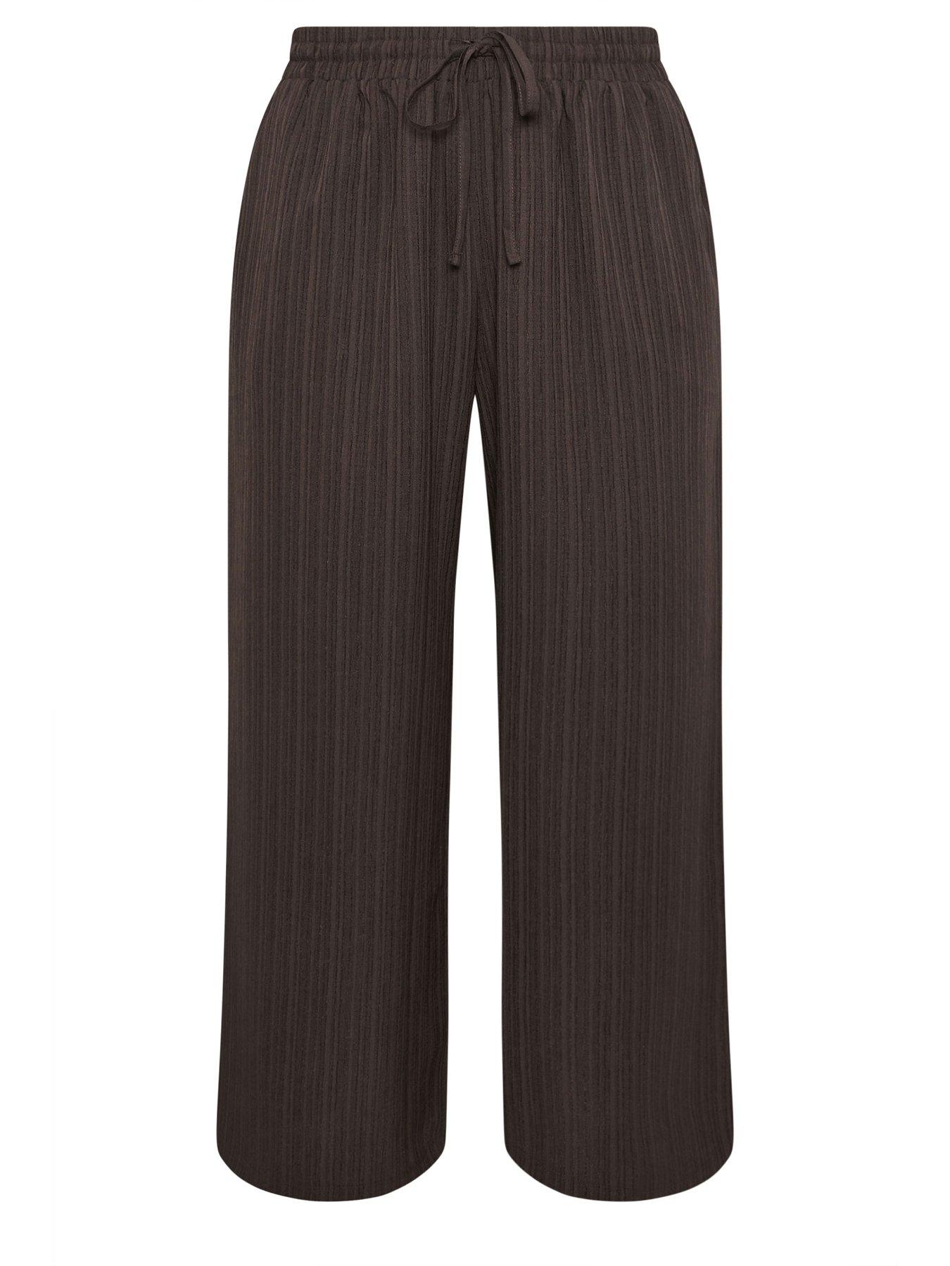 Image 5 of 5 of Yours Curve Textured Woven Wide Leg Trousers 30" - Brown