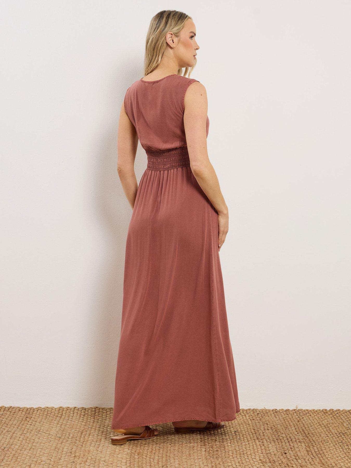 Image 2 of 5 of Long Tall Sally Acid Wash Shirred Waist Dress - Brown