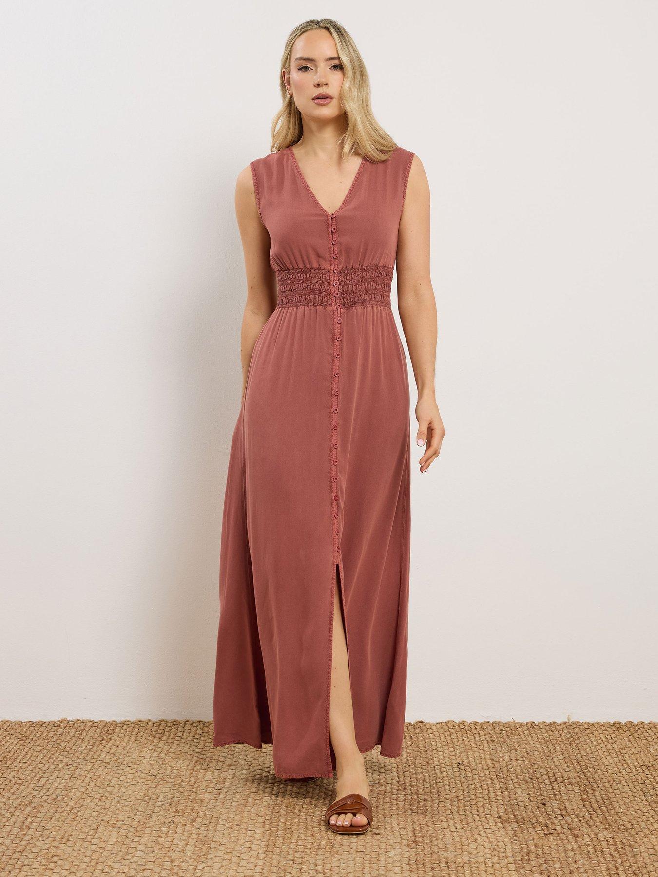 Image 3 of 5 of Long Tall Sally Acid Wash Shirred Waist Dress - Brown