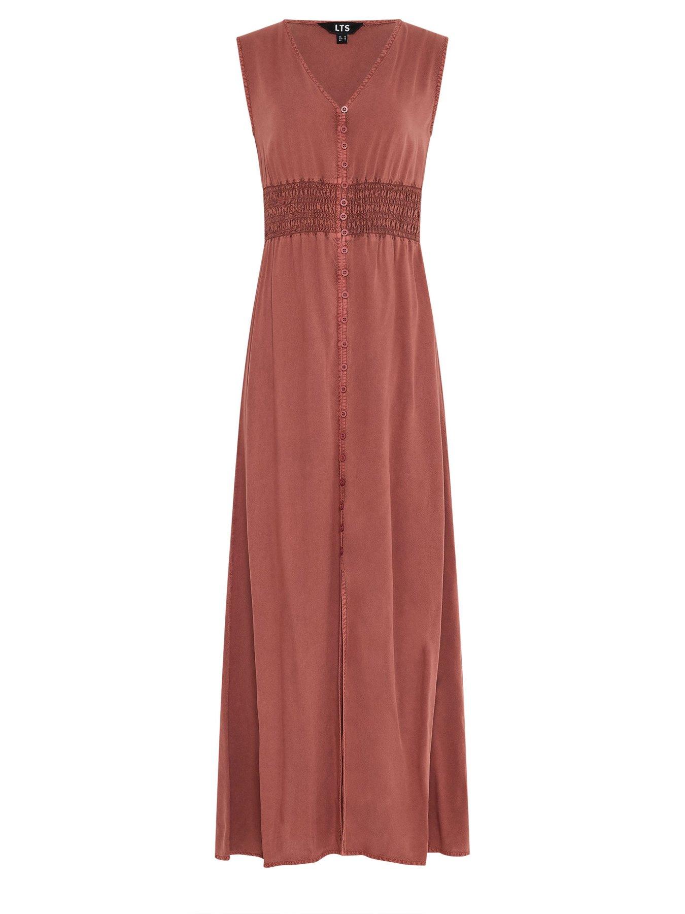 Image 5 of 5 of Long Tall Sally Acid Wash Shirred Waist Dress - Brown