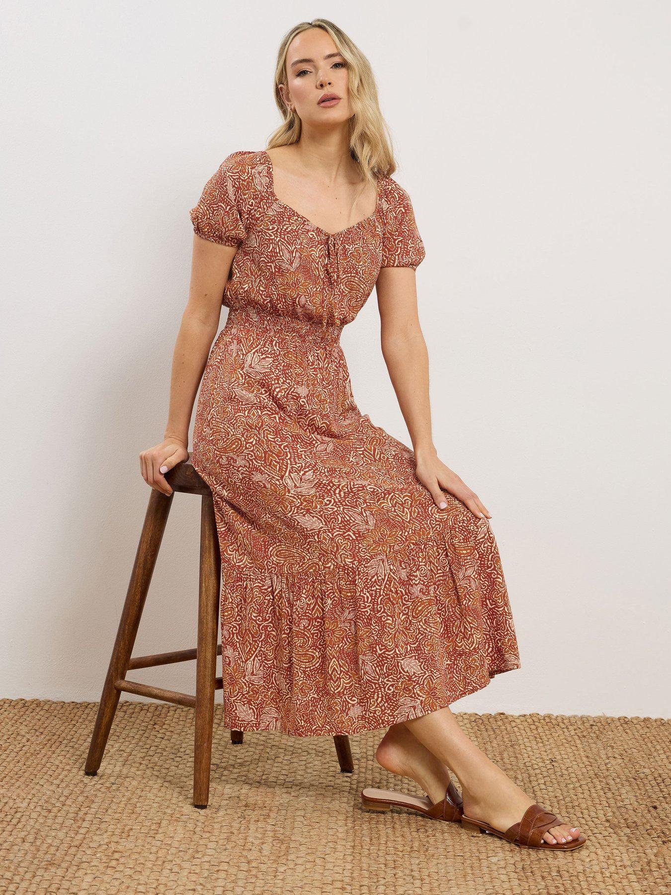 Long Tall Sally Floral Gypsy Midaxi Dress - Orange