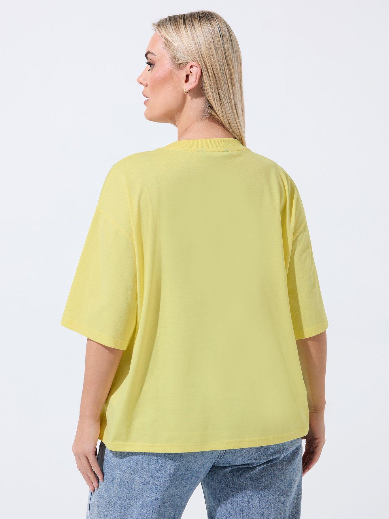 Image 2 of 5 of Yours Curve Floral Embroidered T-Shirt - Yellow