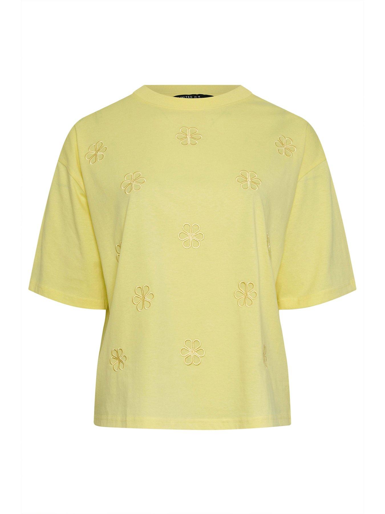 Image 5 of 5 of Yours Curve Floral Embroidered T-Shirt - Yellow