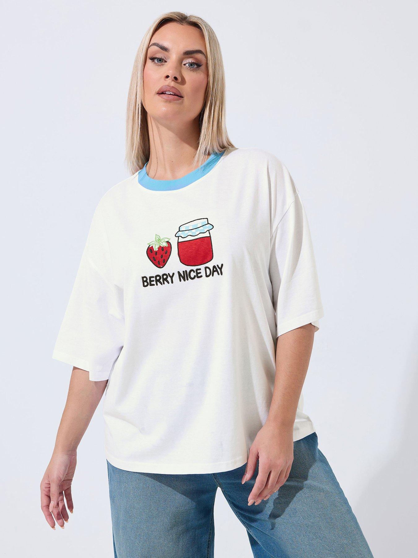 Yours Curve 3D Embroidery T-Shirt - White