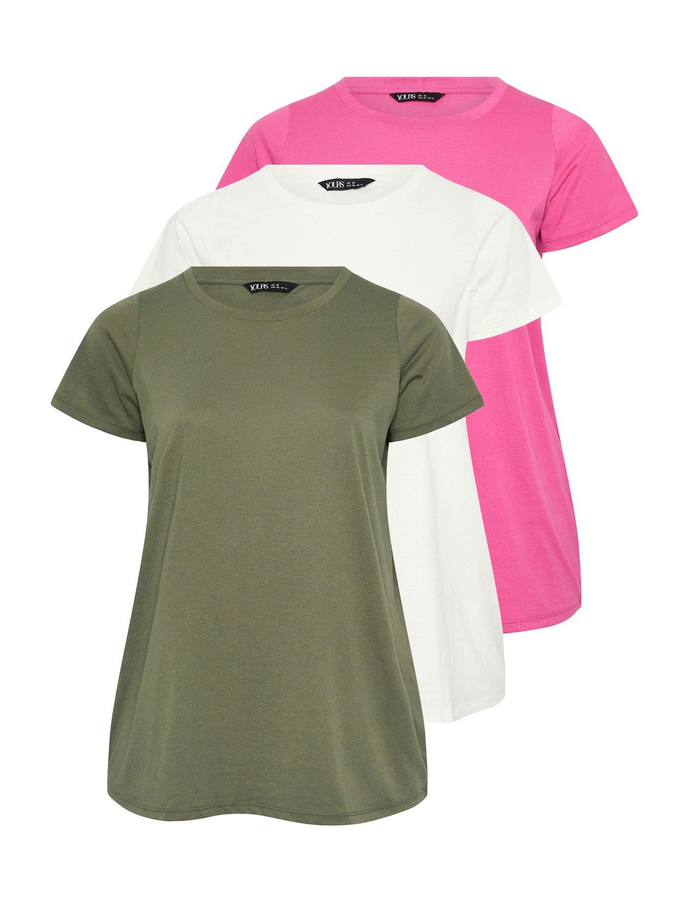  image of yours-curve-3-pack-short-sleeve-basic-t-shirts-greenpinkwhite