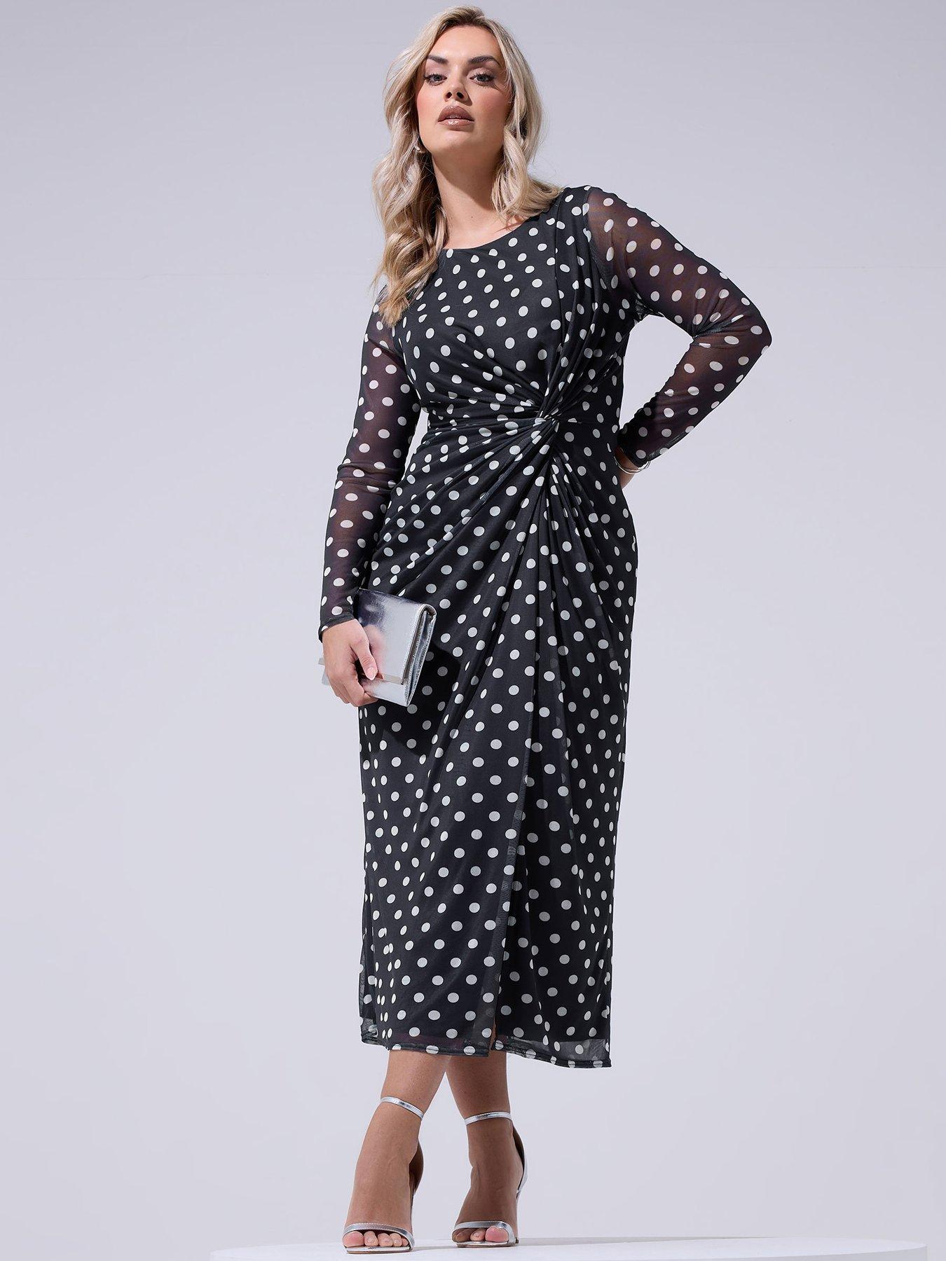 Yours Curve Polka Dot Print Side Knot Dress