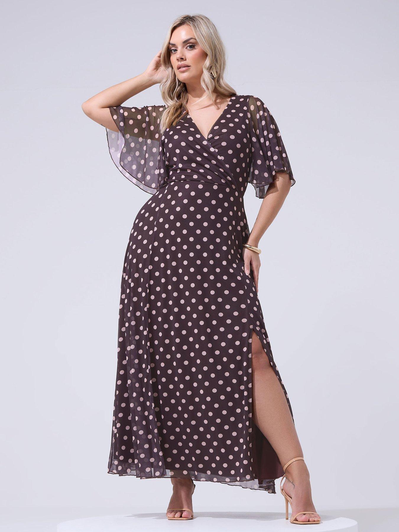 yours-curve-polka-dot-print-mesh-wrap-maxi-dress-chocolate-brownpink