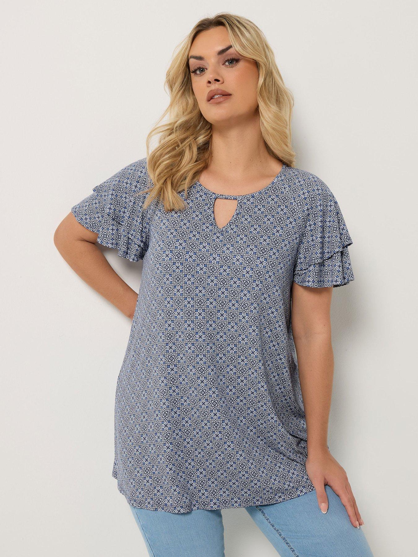  image of yours-curve-double-frill-keyhole-blouse-blue