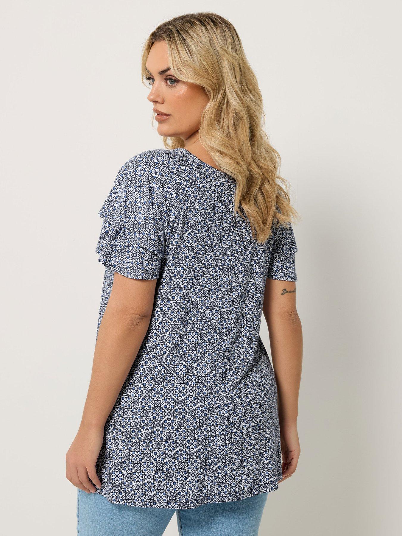  image of yours-curve-double-frill-keyhole-blouse-blue