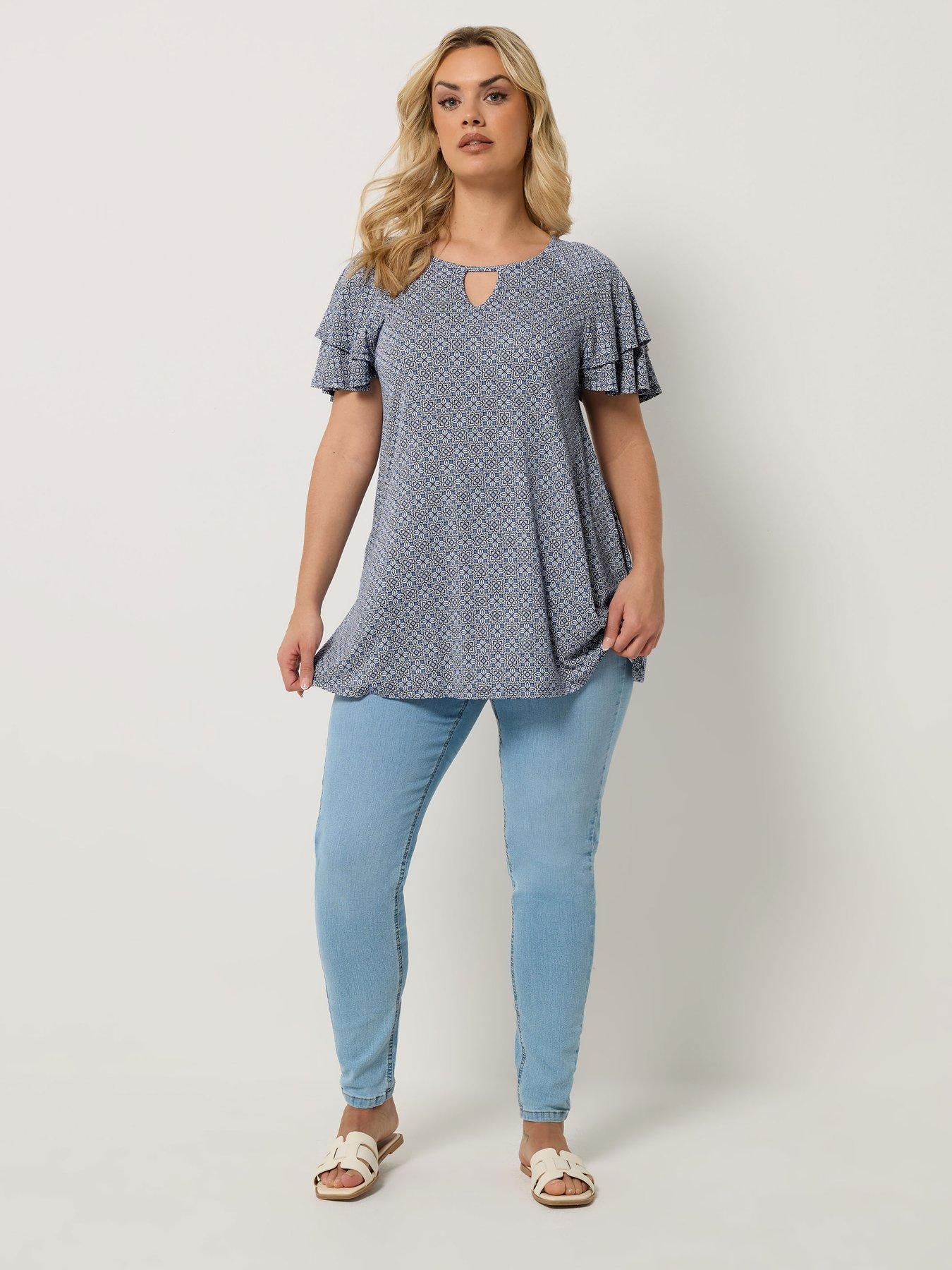  image of yours-curve-double-frill-keyhole-blouse-blue