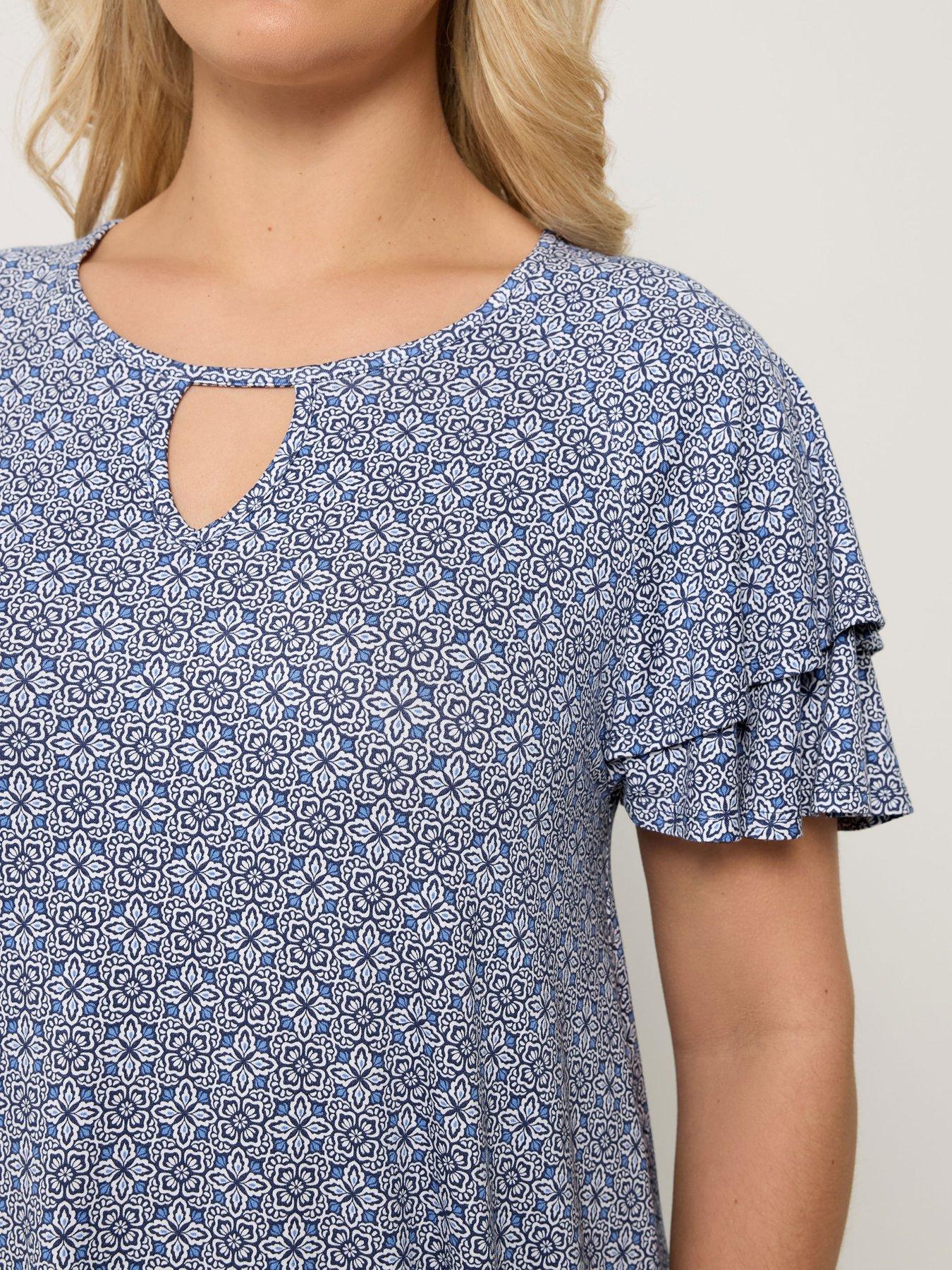  image of yours-curve-double-frill-keyhole-blouse-blue