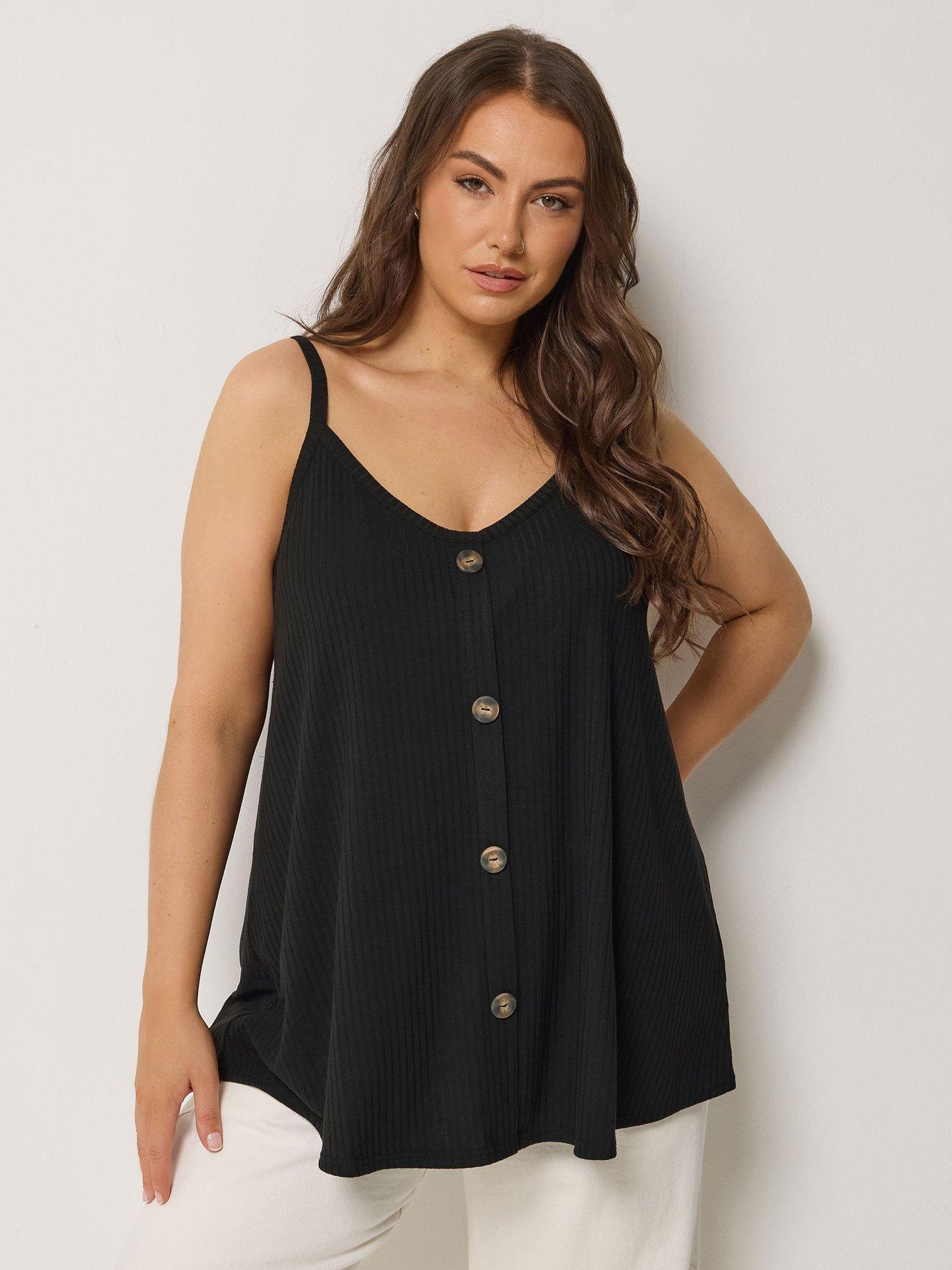 front image of yours-curve-ribbed-swing-cami-black