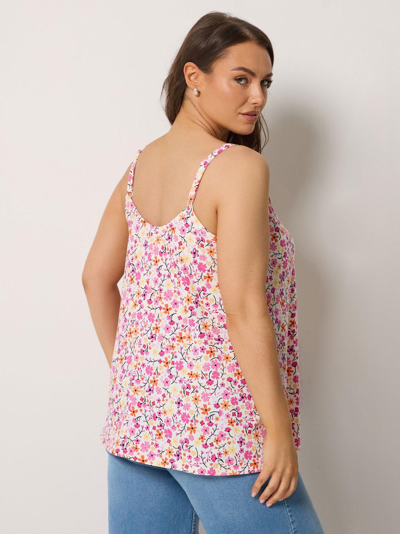 stillFront image of yours-curve-ribbed-swing-daisy-print-cami-white