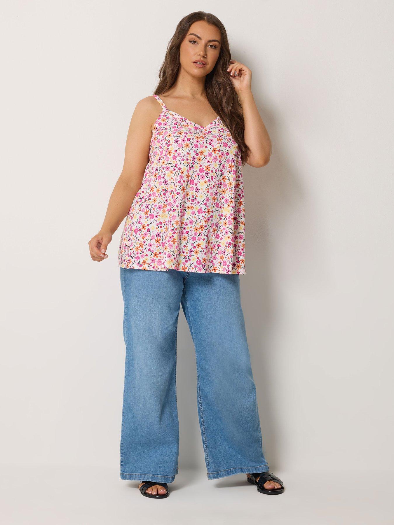  image of yours-curve-ribbed-swing-daisy-print-cami-white