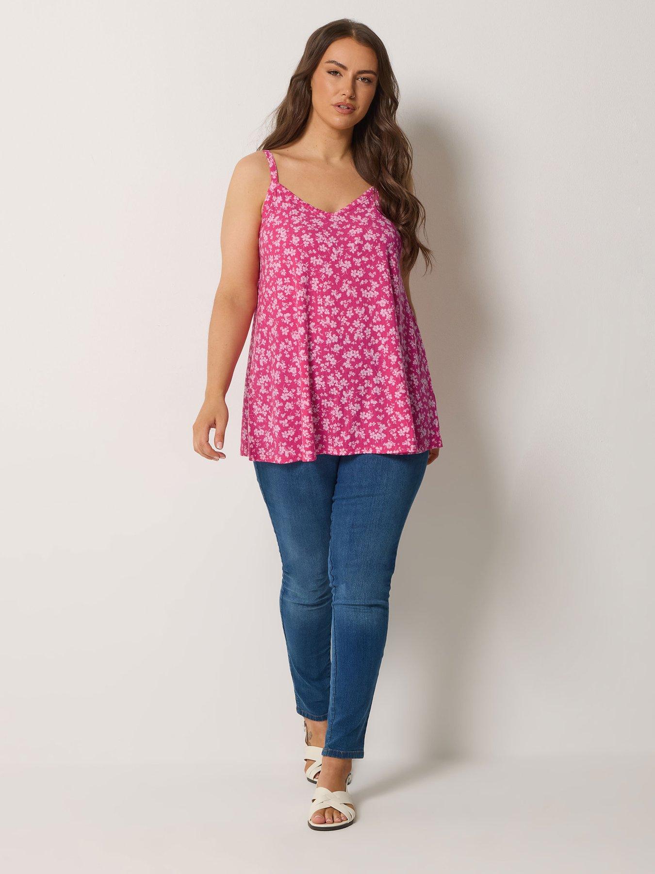 Image 3 of 5 of Yours Curve Ribbed Swing Printed Cami - Pink