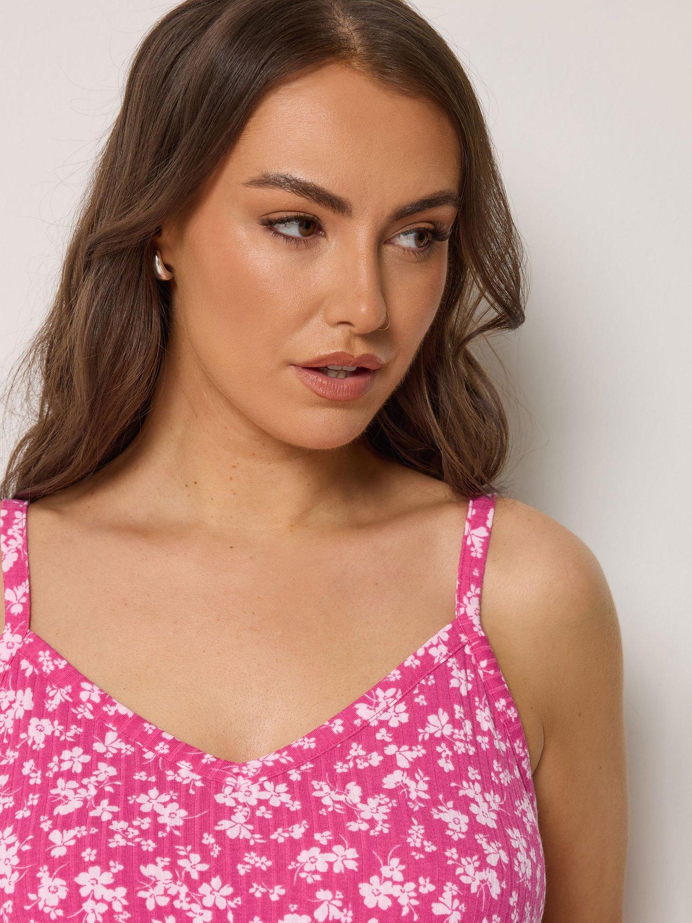 Image 4 of 5 of Yours Curve Ribbed Swing Printed Cami - Pink