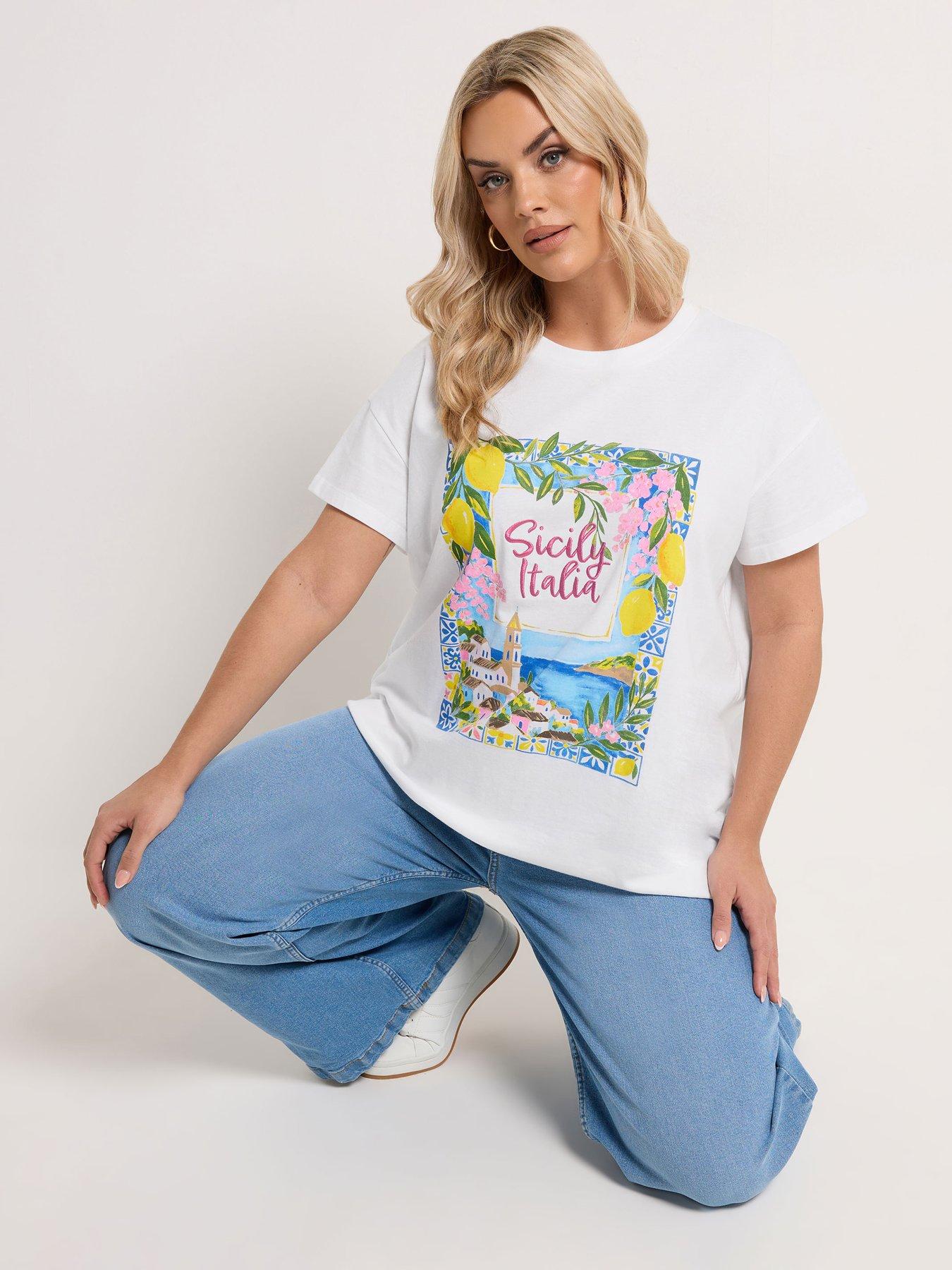 Image 1 of 5 of Yours Curve Placement Core T-Shirt - White