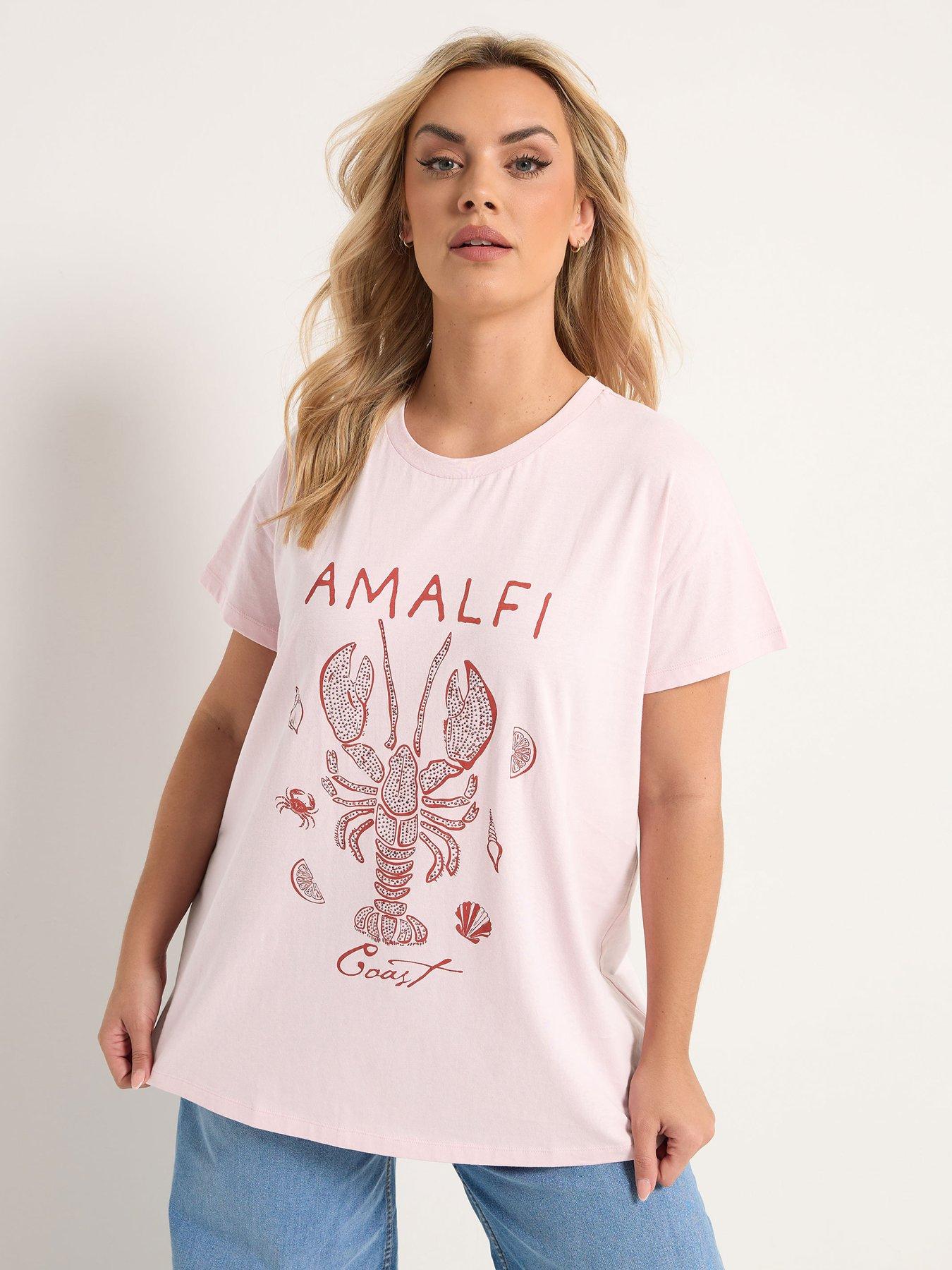 Yours Curve Placement Core T-Shirt - Pink