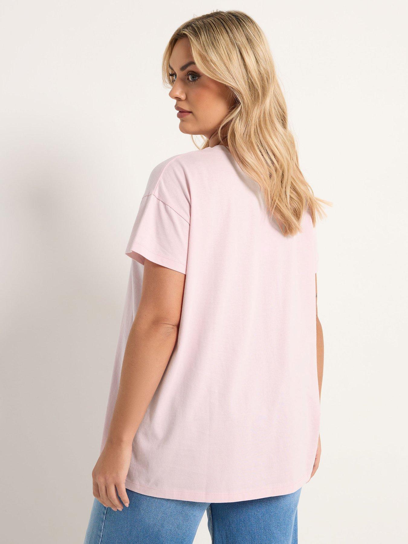 Image 2 of 5 of Yours Curve Placement Core T-Shirt - Pink