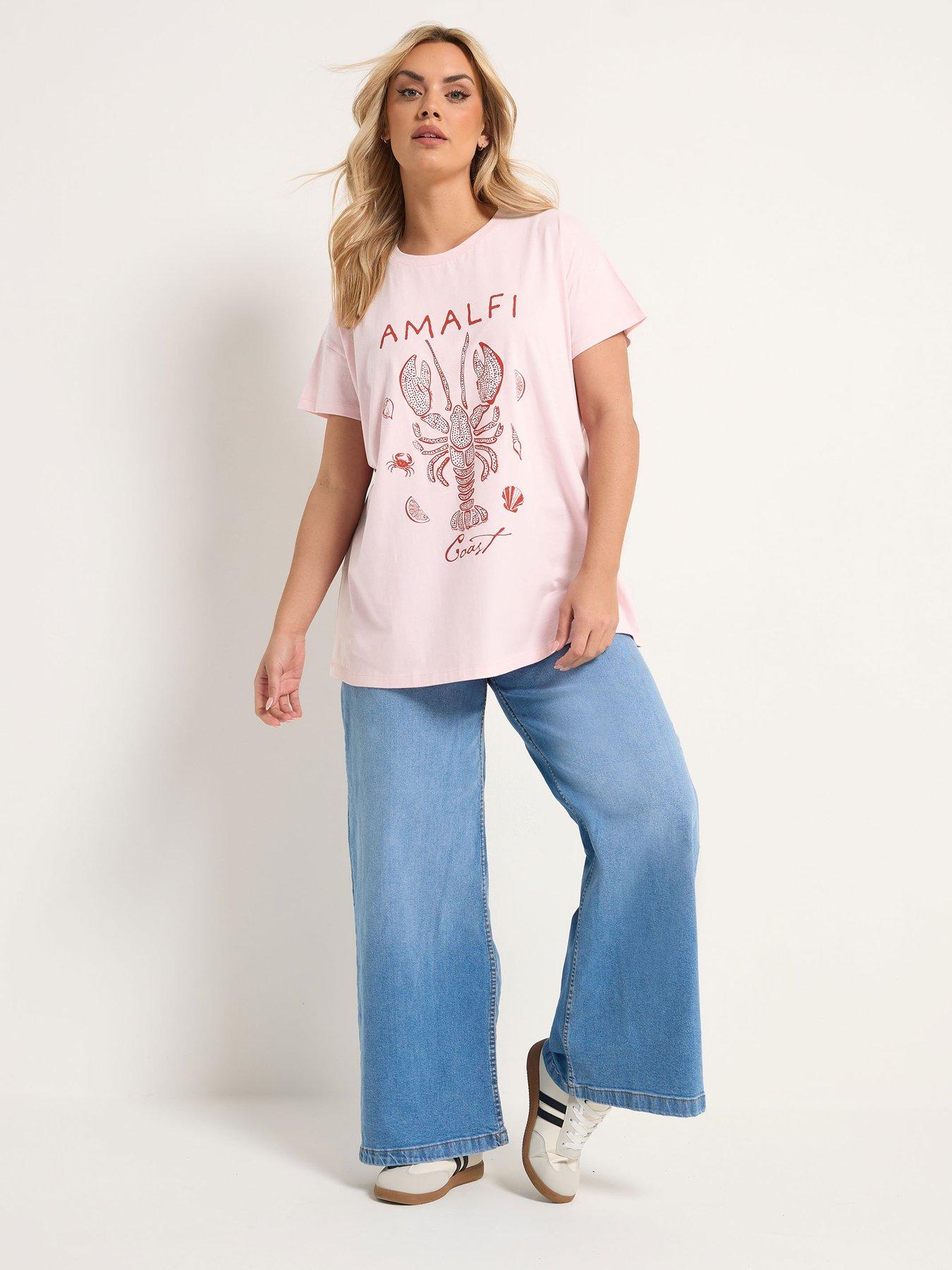 Image 3 of 5 of Yours Curve Placement Core T-Shirt - Pink