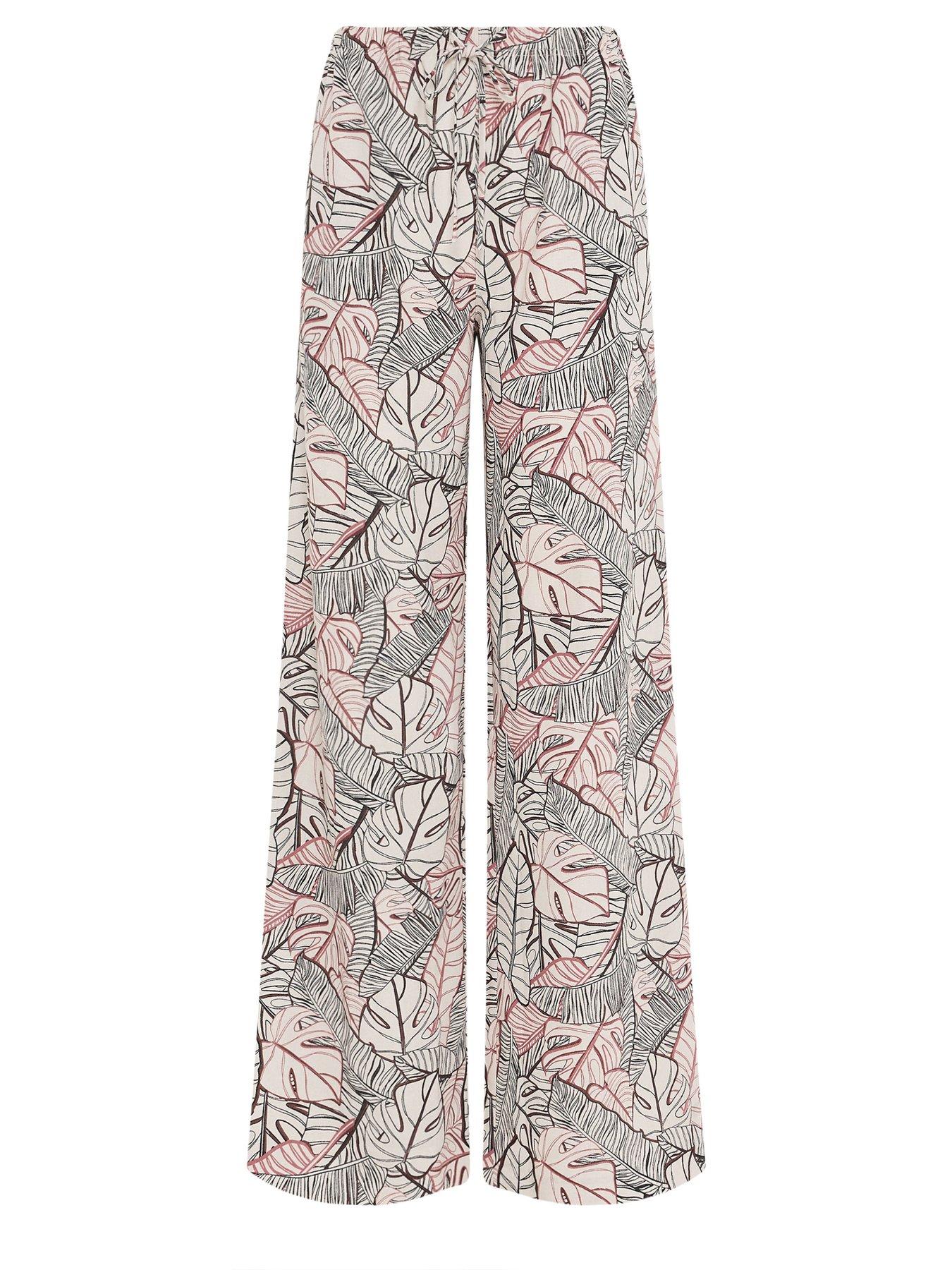 Image 5 of 5 of Long Tall Sally Palm Print Linen Look Trousers 36" - Cream