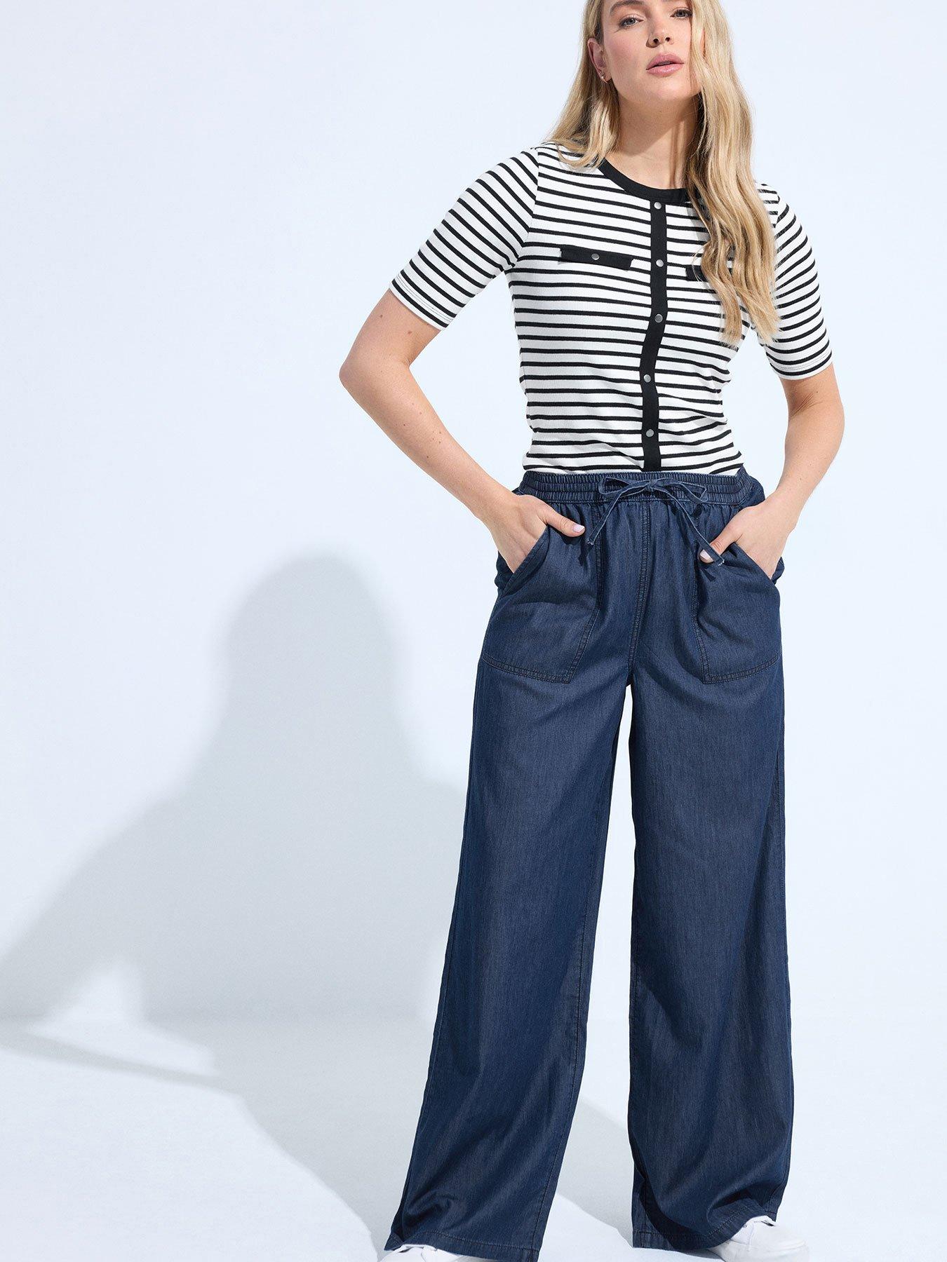 Long Tall Sally Tall Denim Tencel Wide Leg Trousers 34"