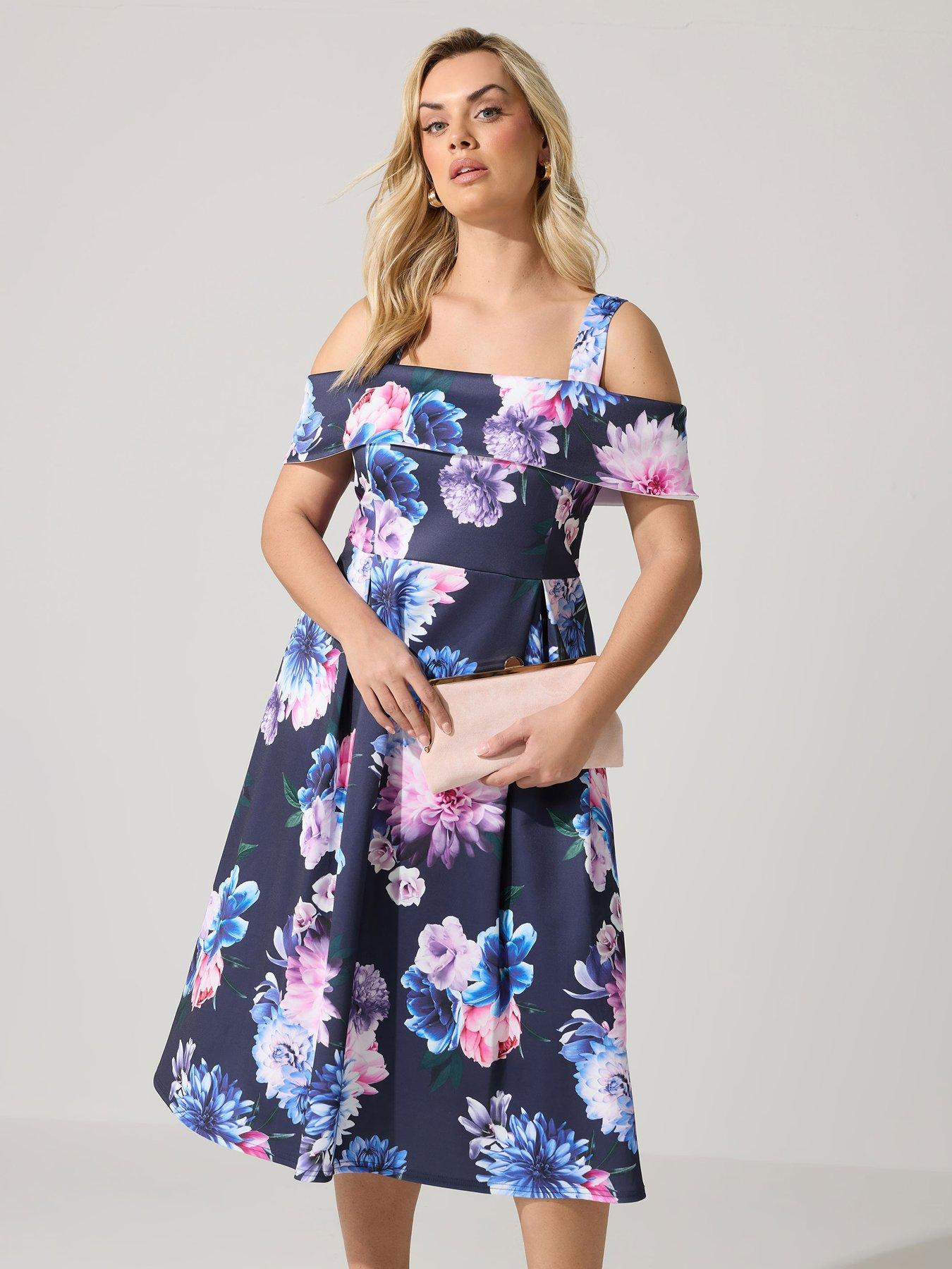 curve skater dress Yours London Women's Plus Size White & Blue Floral Skater Dress Size 10