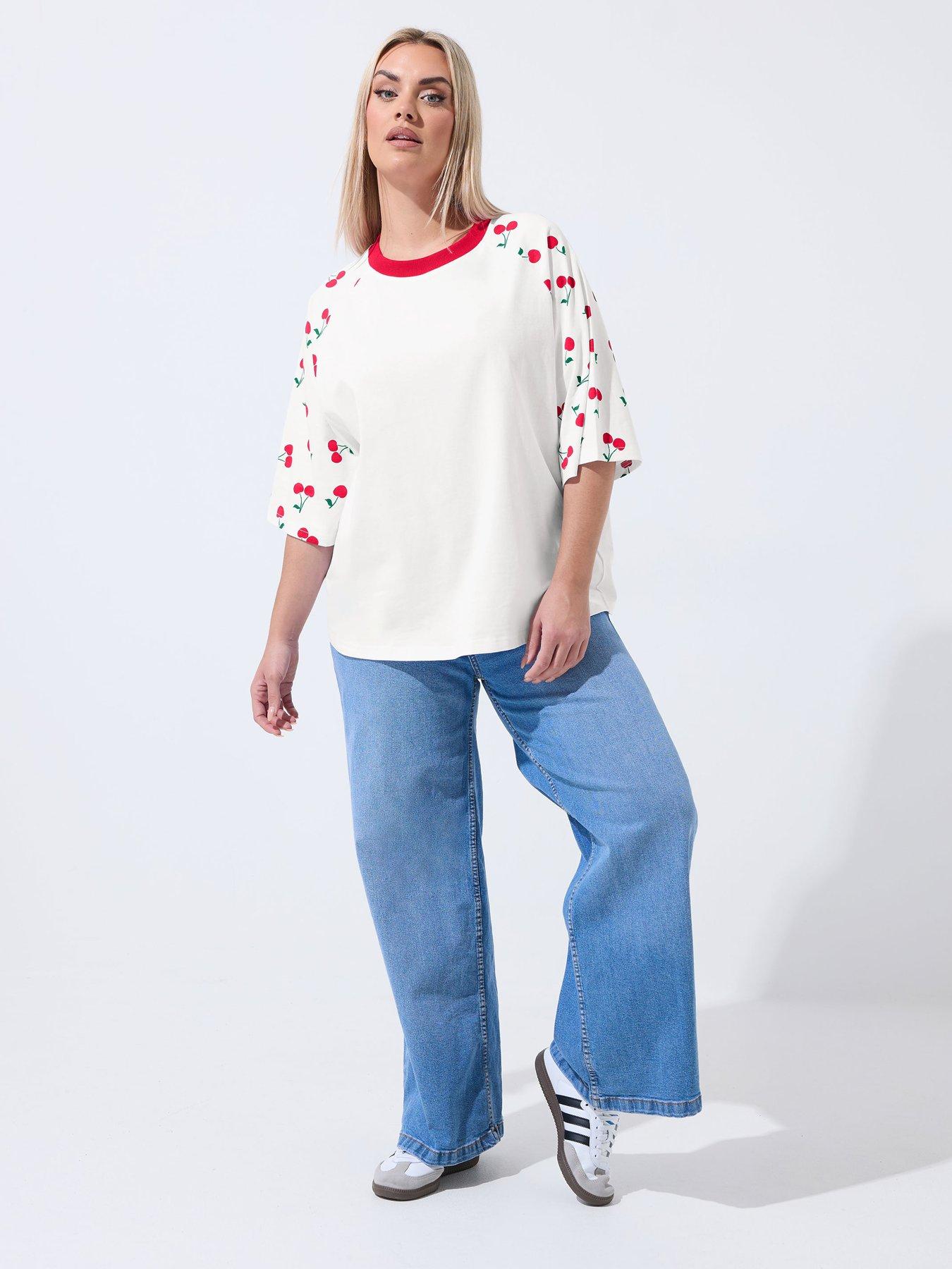  image of yours-curve-cherry-print-raglan-t-shirt